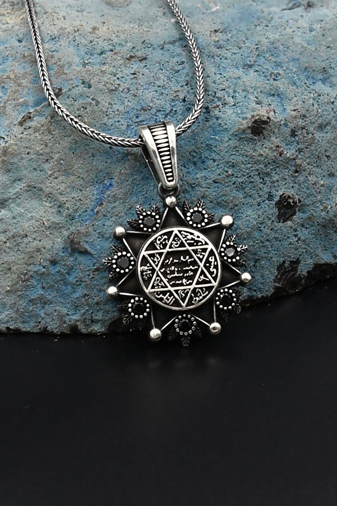 Hz. Süleyman Mührü kolye Zincir 925 Ayar Gümüş 902311