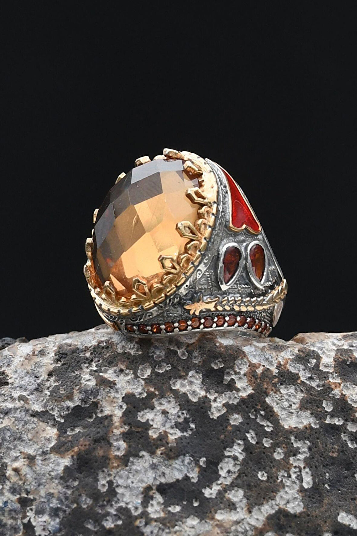 Zultanit Taşlı Zirkon Taş Süslemeli 925 Ayar Gümüş Erkek Yüzük 902347