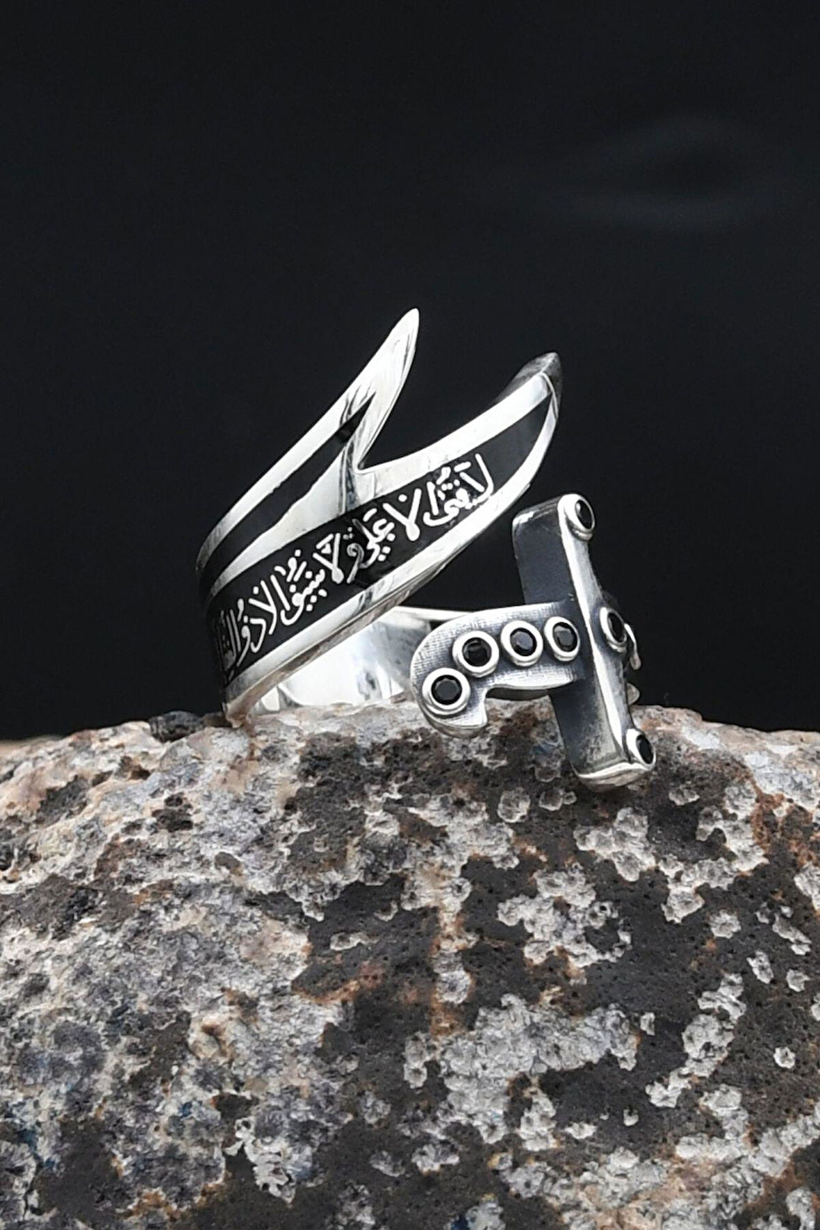 Hz. Ali Zülfikar Kılıcı Mineli Ayarlanabilir (Free Size) 925 Ayar Gümüş Erkek Yüzük 902368