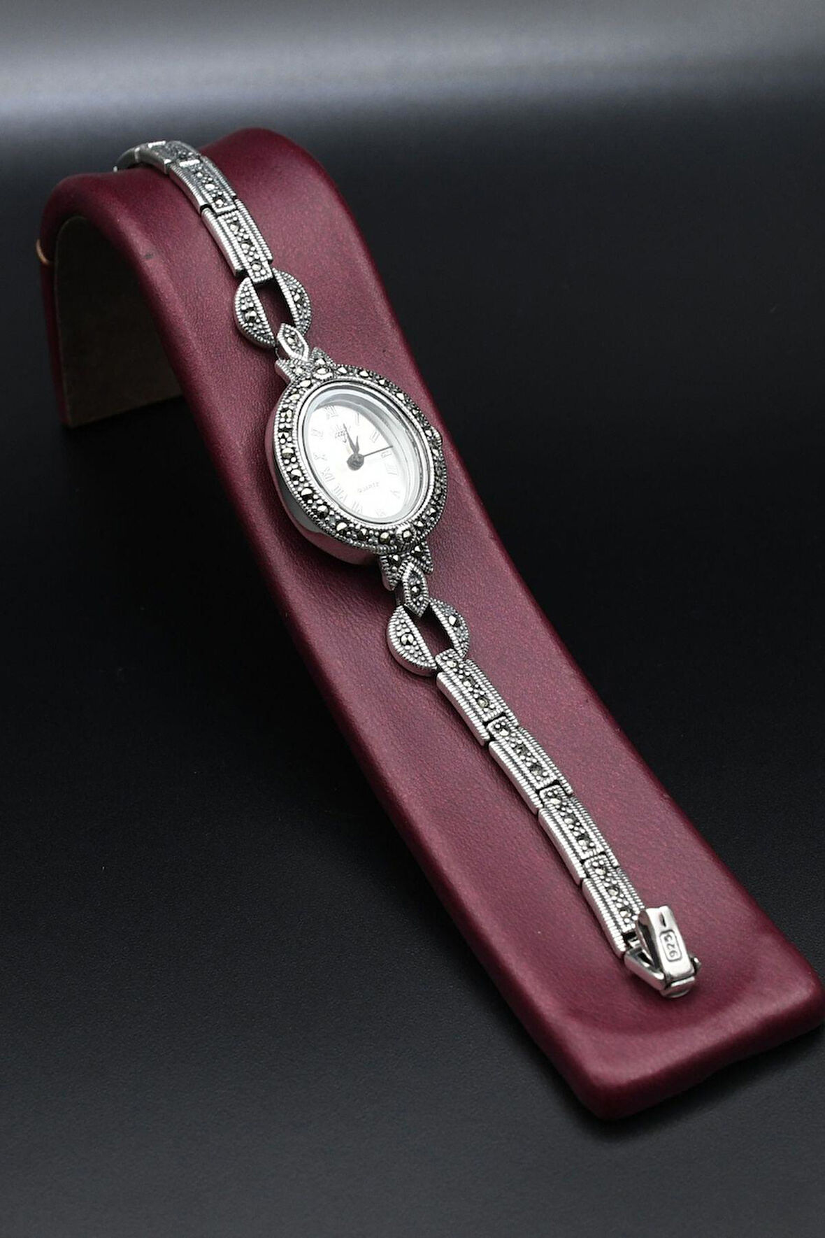 925 Ayar Gümüş Kadın Saati (Kadın Gümüş Saat) Markazit Taşlı 902374