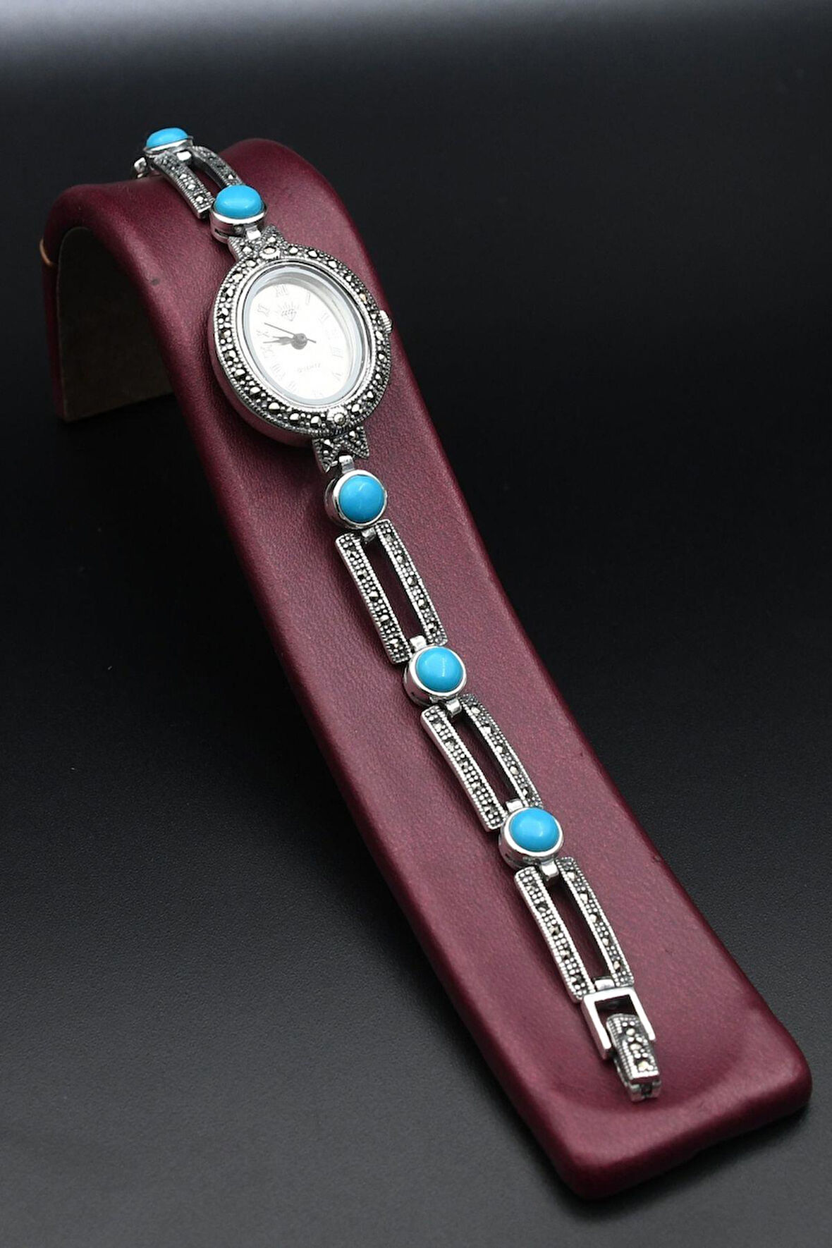 925 Ayar Gümüş Kadın Saati (Kadın Gümüş Saat) Markazit ve Turkuaz Firuze Taşlı 902376