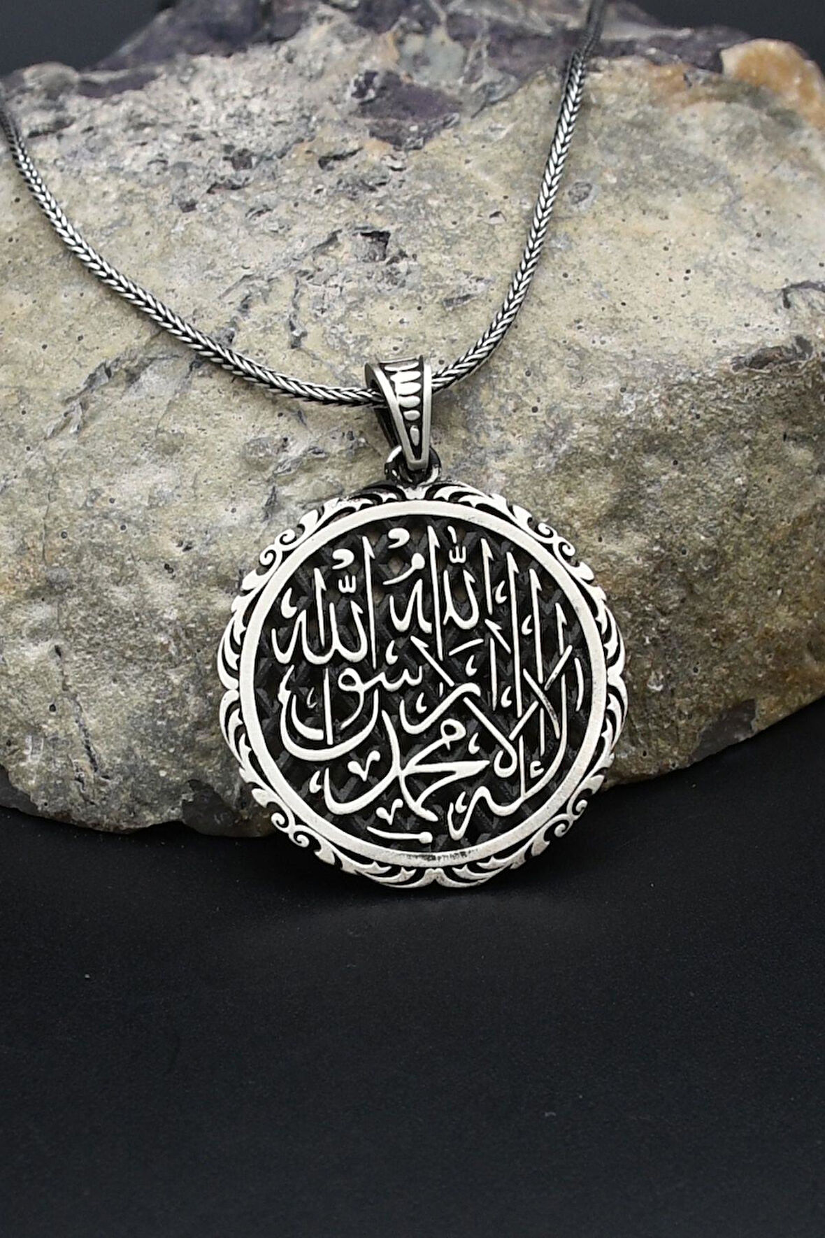 Kelime-i Tevhid Yazlı 925 Ayar Gümüş Kolye Zincir 902388