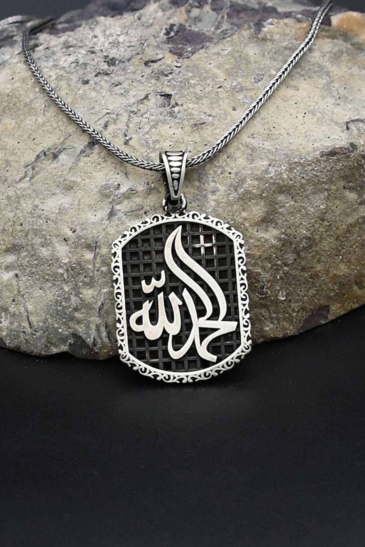 hamd olsun Arapça Yazlı 925 Ayar Gümüş Kolye Zincir 902393