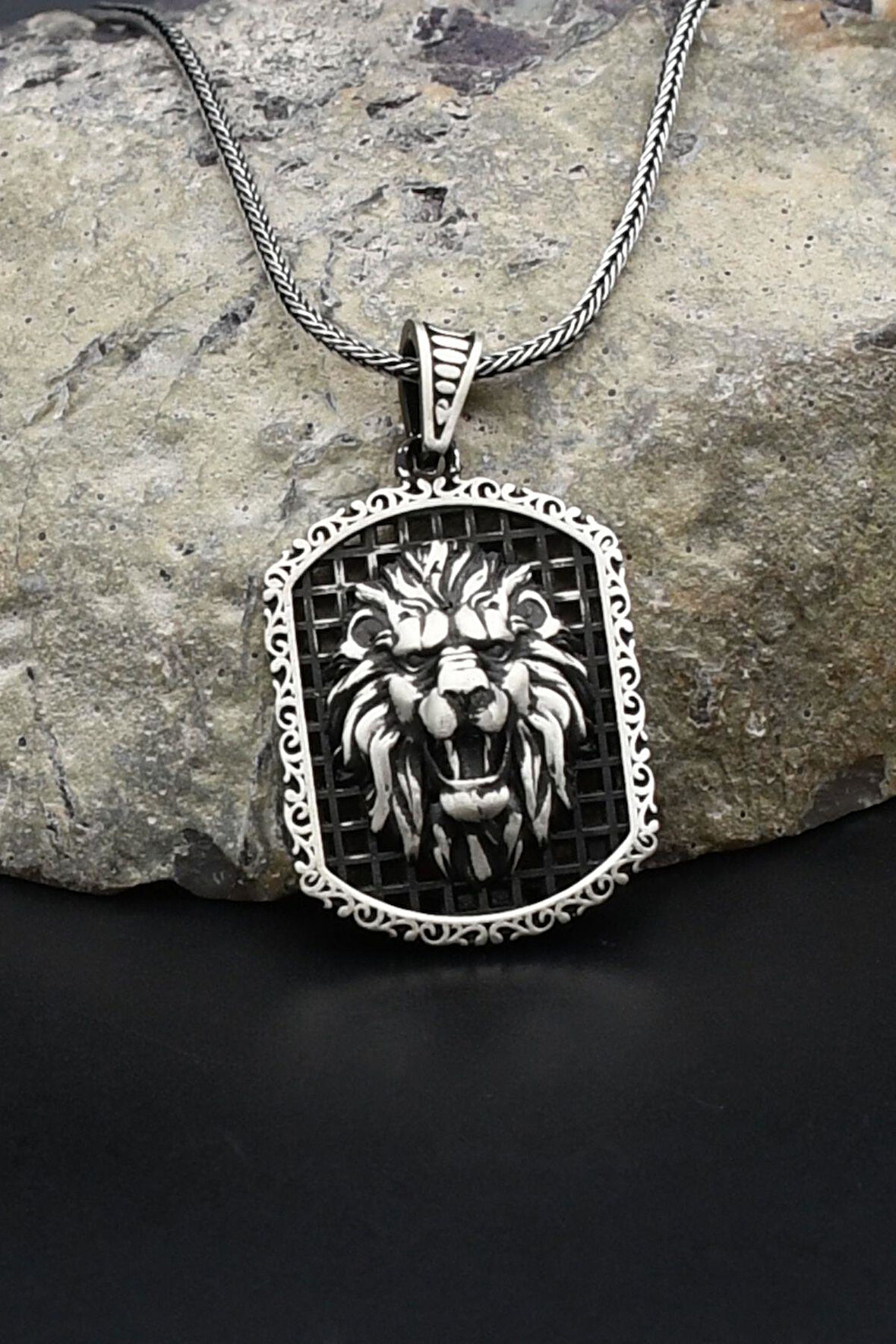 Aslan Figürlü 925 Ayar Gümüş Kolye Zincir 902395