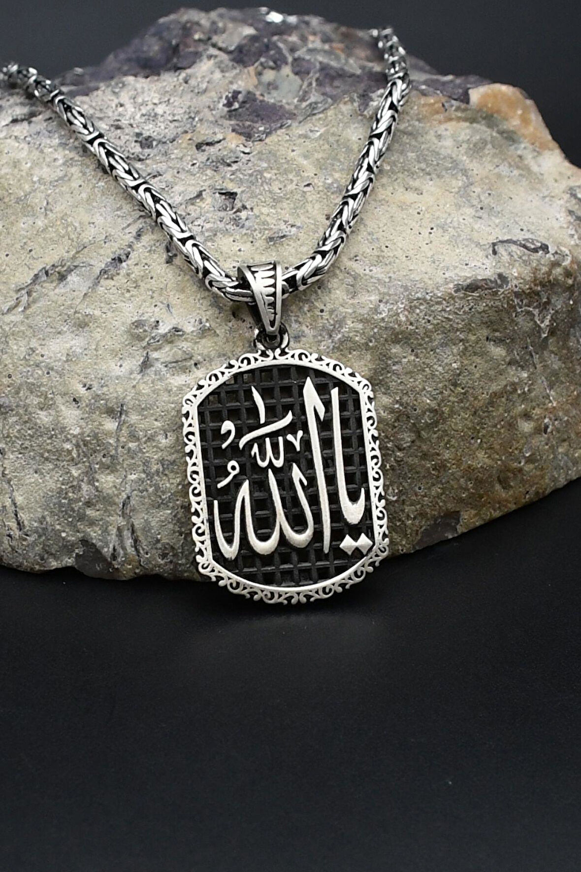 Ya Allah Yazılı 925 Ayar Gümüş Kolye Kral Zincir 2Mm 902429