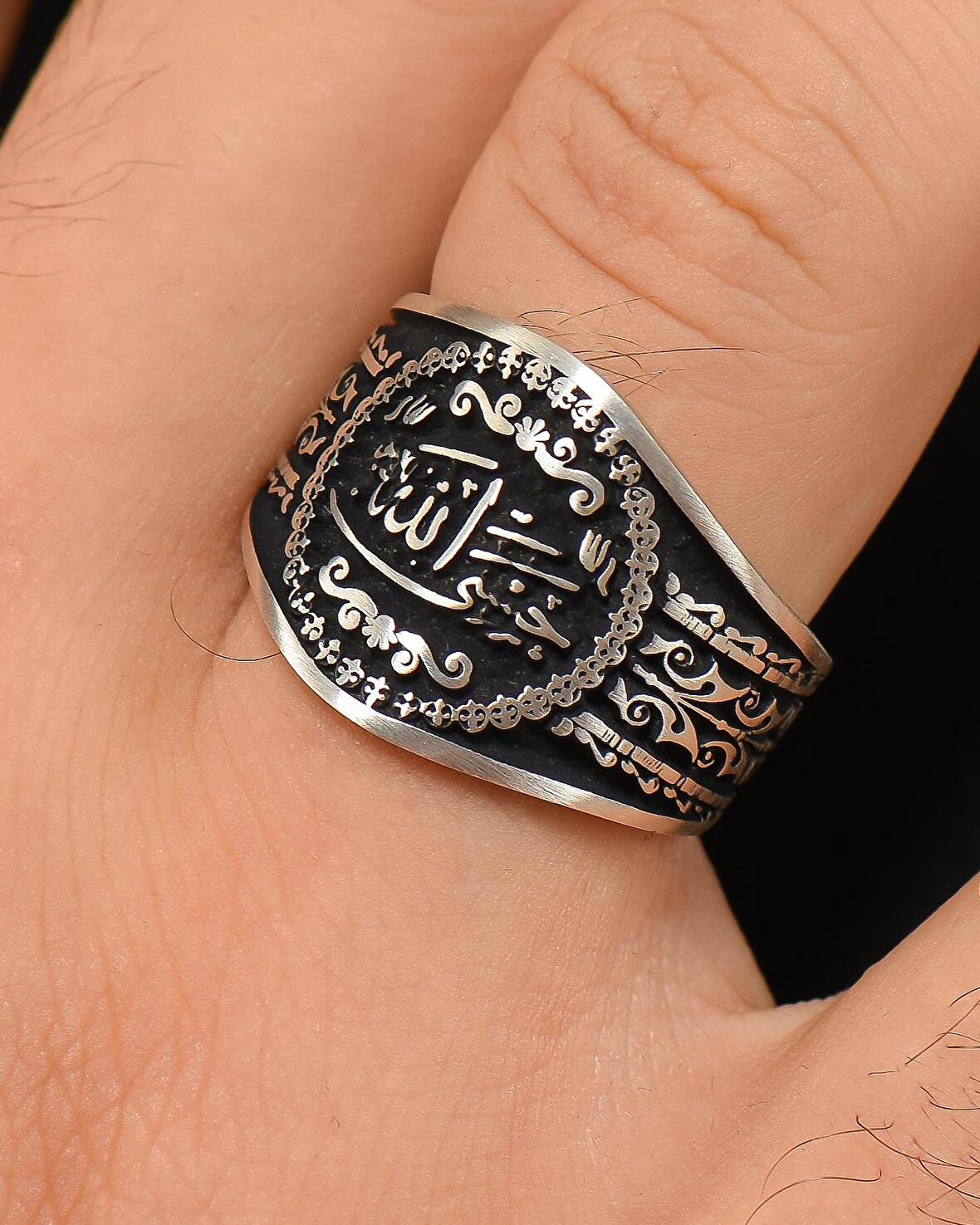 925 Ayar Gümüş Erkek Yüzüğü Hasbiyallah (Allah Bana Yeter)Yazılı