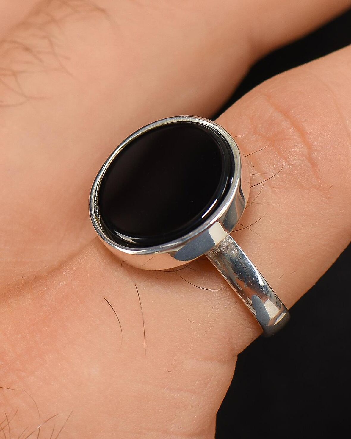 Gümüş Erkek Yüzük Siyah Oniks Taşlı