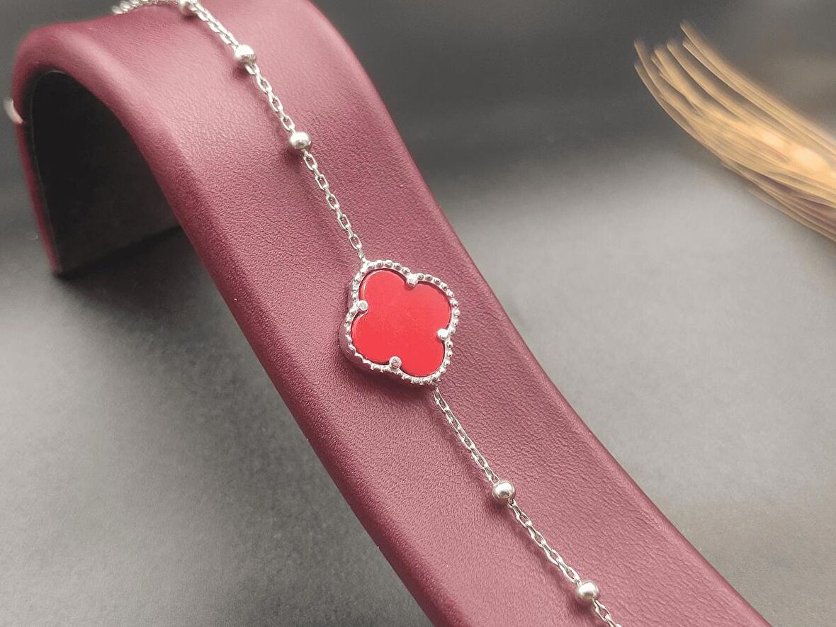 Van Cleef Modeli Akik Taşlı Gümüş Kadın Bileklik