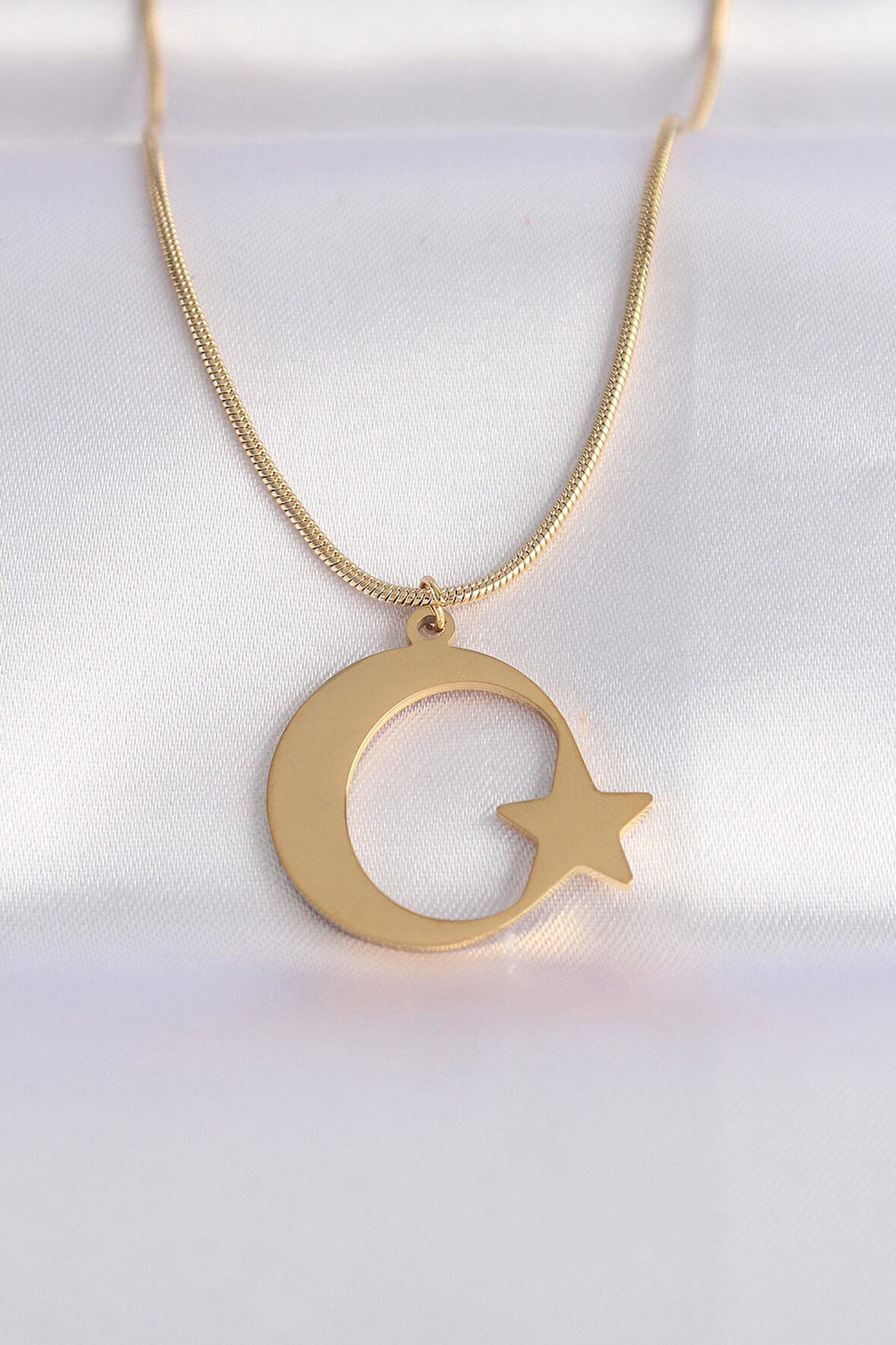 316L Çelik Zincir Gold Renk Ay Yıldız Unisex Kolye  - PRT3500EB01492