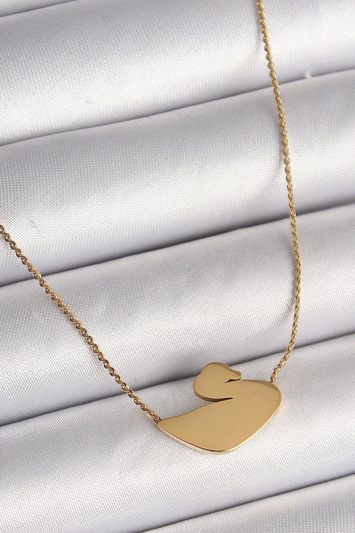 316L Çelik Gold Renk Zincir Kuğu Model Kadın Kolye  - PRT3500EB03969