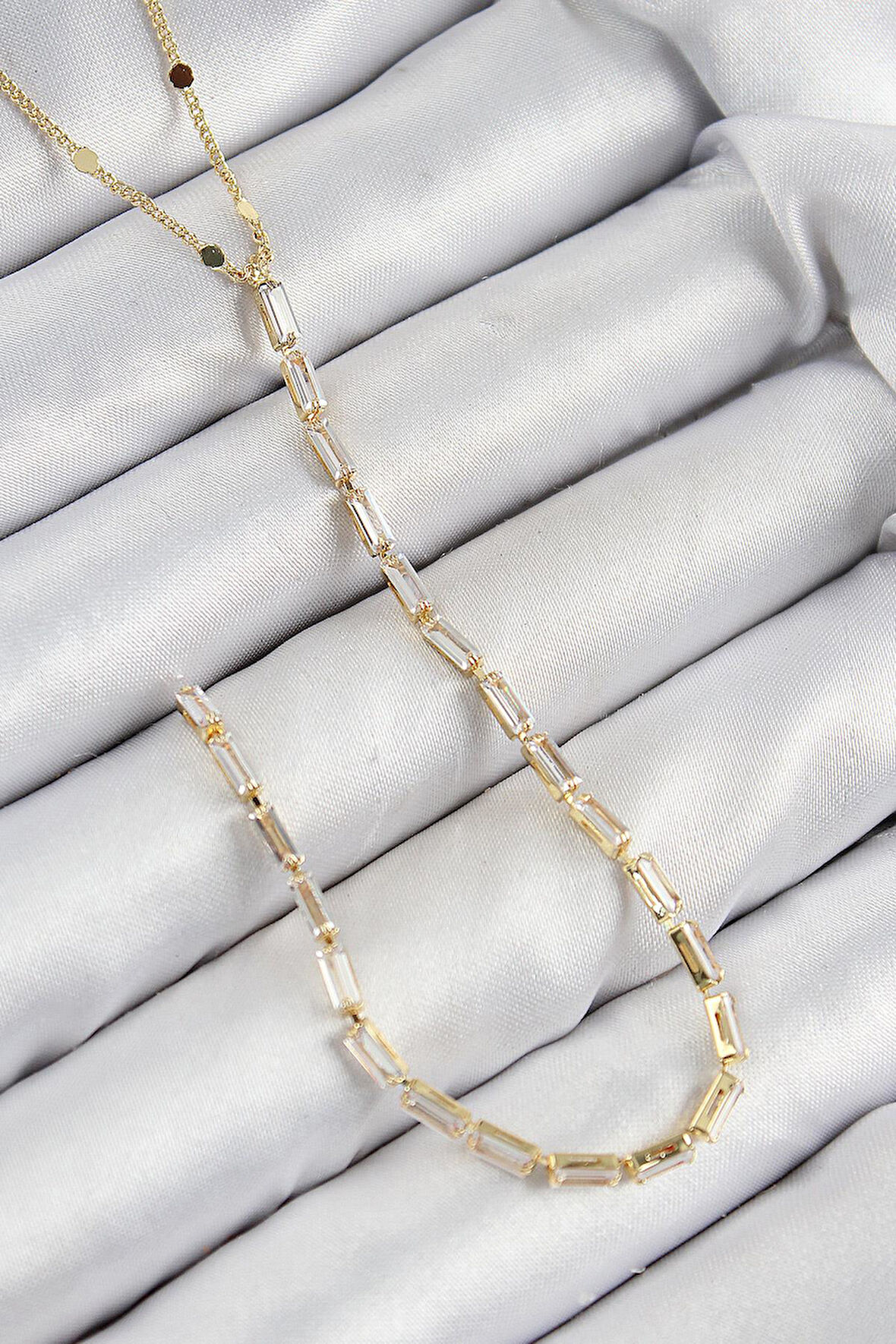 Pirinç Zirkon Taşlı Model Gold Renk Y Kolye  - PRT3500EB08329