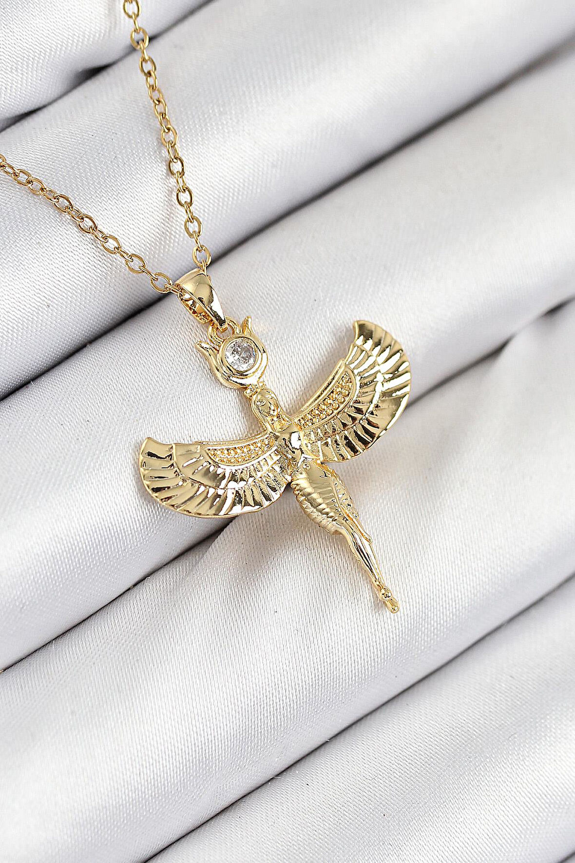 316L Çelik Zirkon Taşlı Melek Model Gold Renk Kadın Kolye - PRT3500EB08752