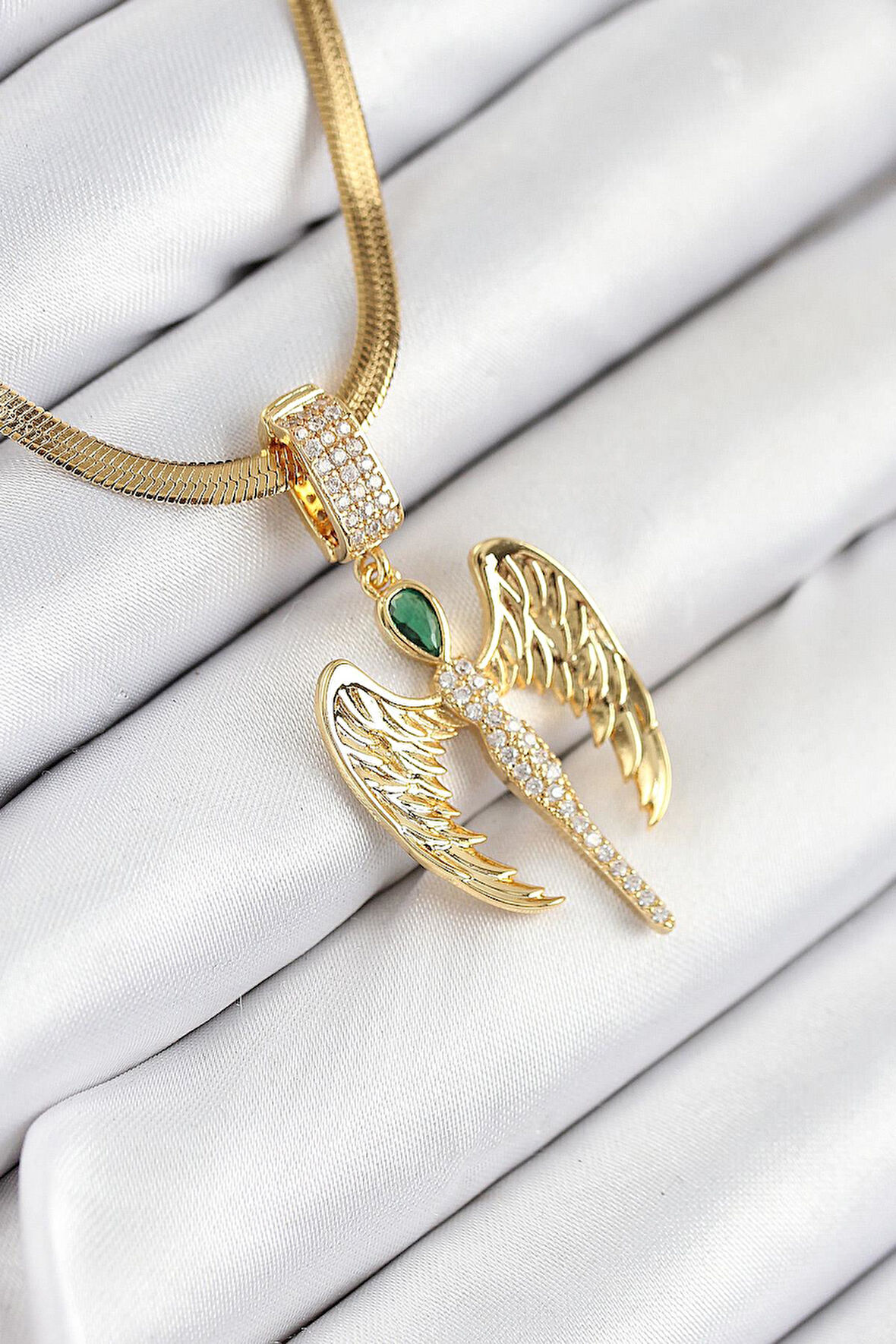 316L Çelik Zirkon Taşlı Melek Model Gold Renk Kadın Kolye - PRT3500EB08766
