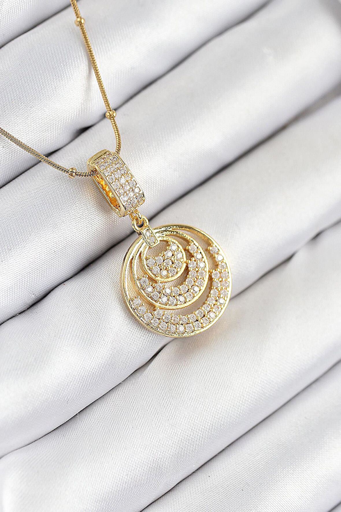 316L Çelik Zirkon Taşlı Çember Model Gold Renk Kadın Kolye - PRT3500EB08774