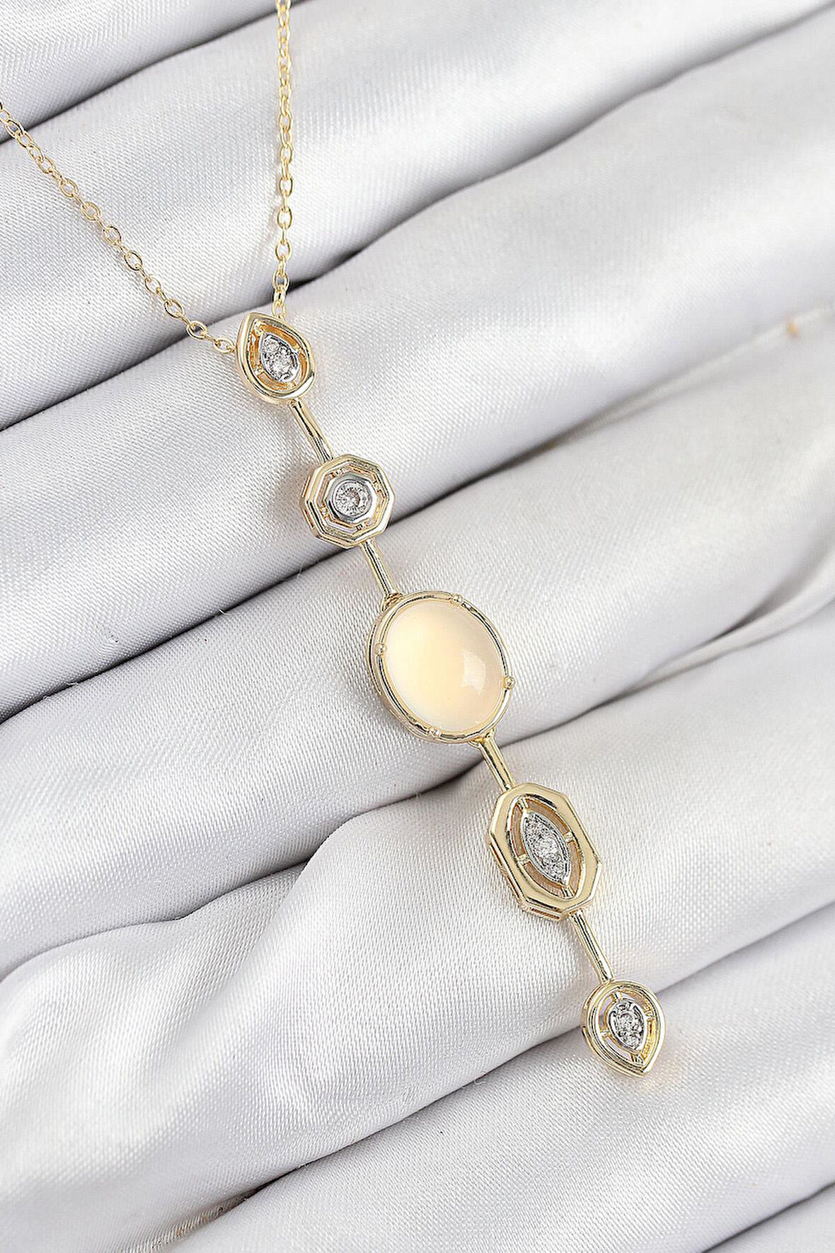 Pirinç Zincir Sarı Gold Renk Zirkon Taşlı Y Kolye - PRT3500EB08844