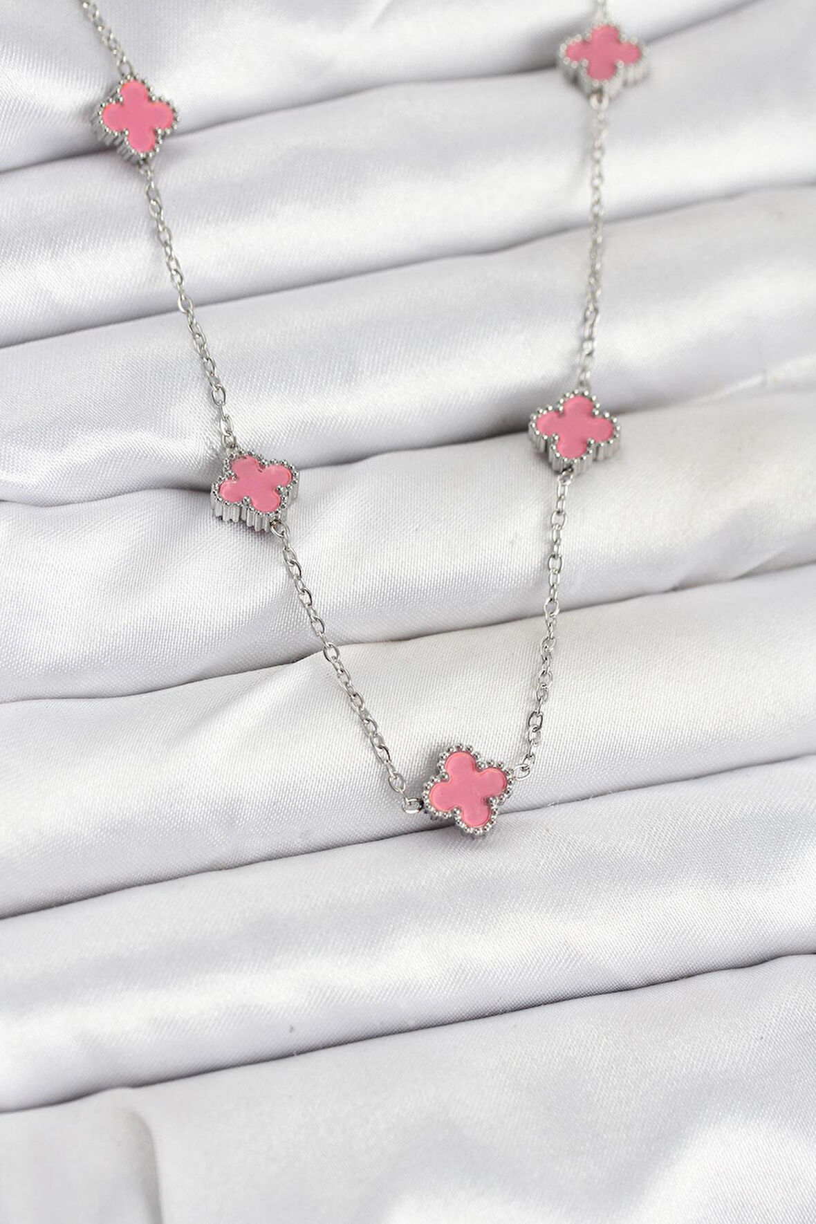 316L Çelik Zincir Gümüş Renk Pembe Baby Boy Yonca Kadın Kolye - PRT3500EB08930