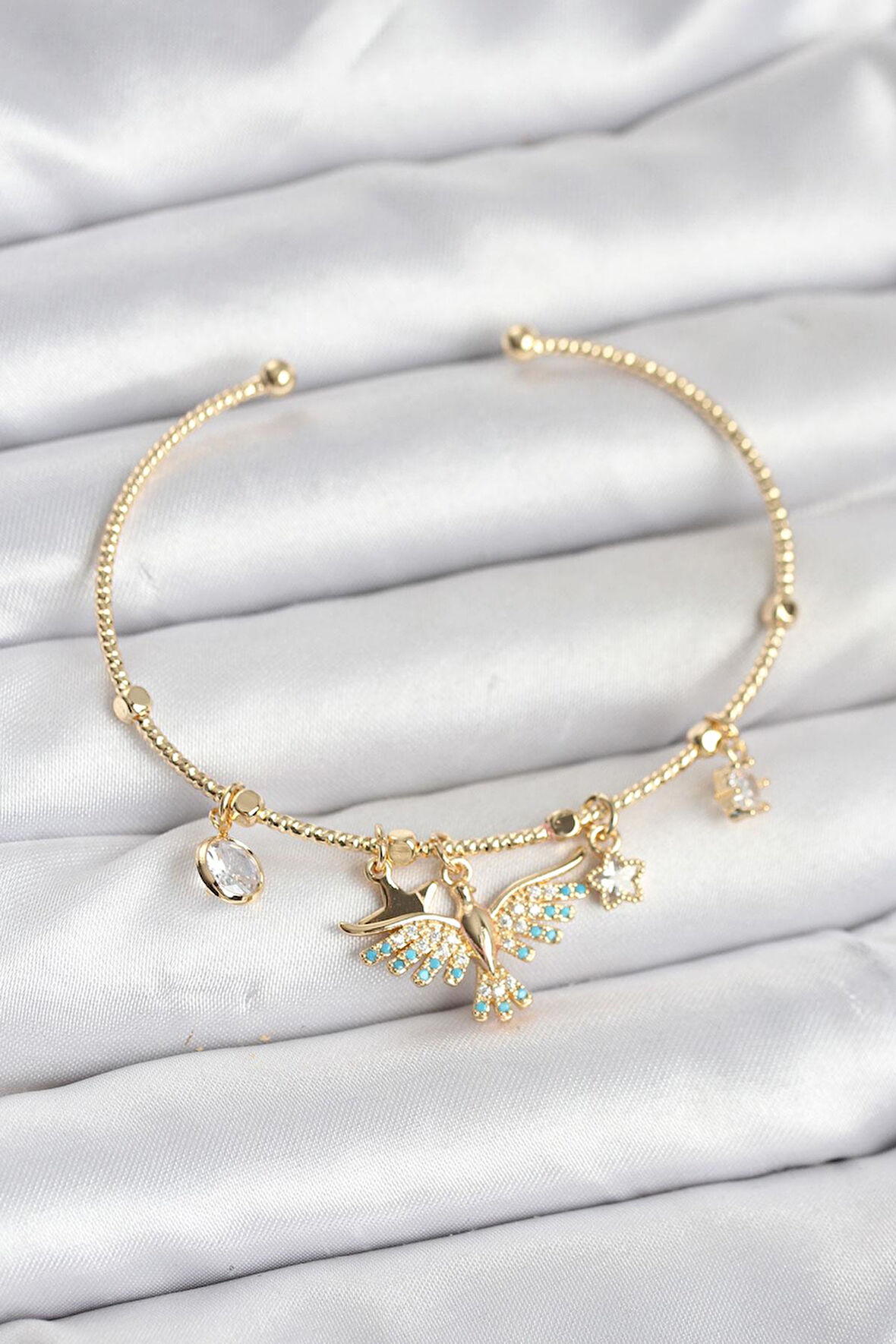 Anka Kuşu Charmlı Gold Renk Pirinç Kadın Bileklik - PRT3500EB09258