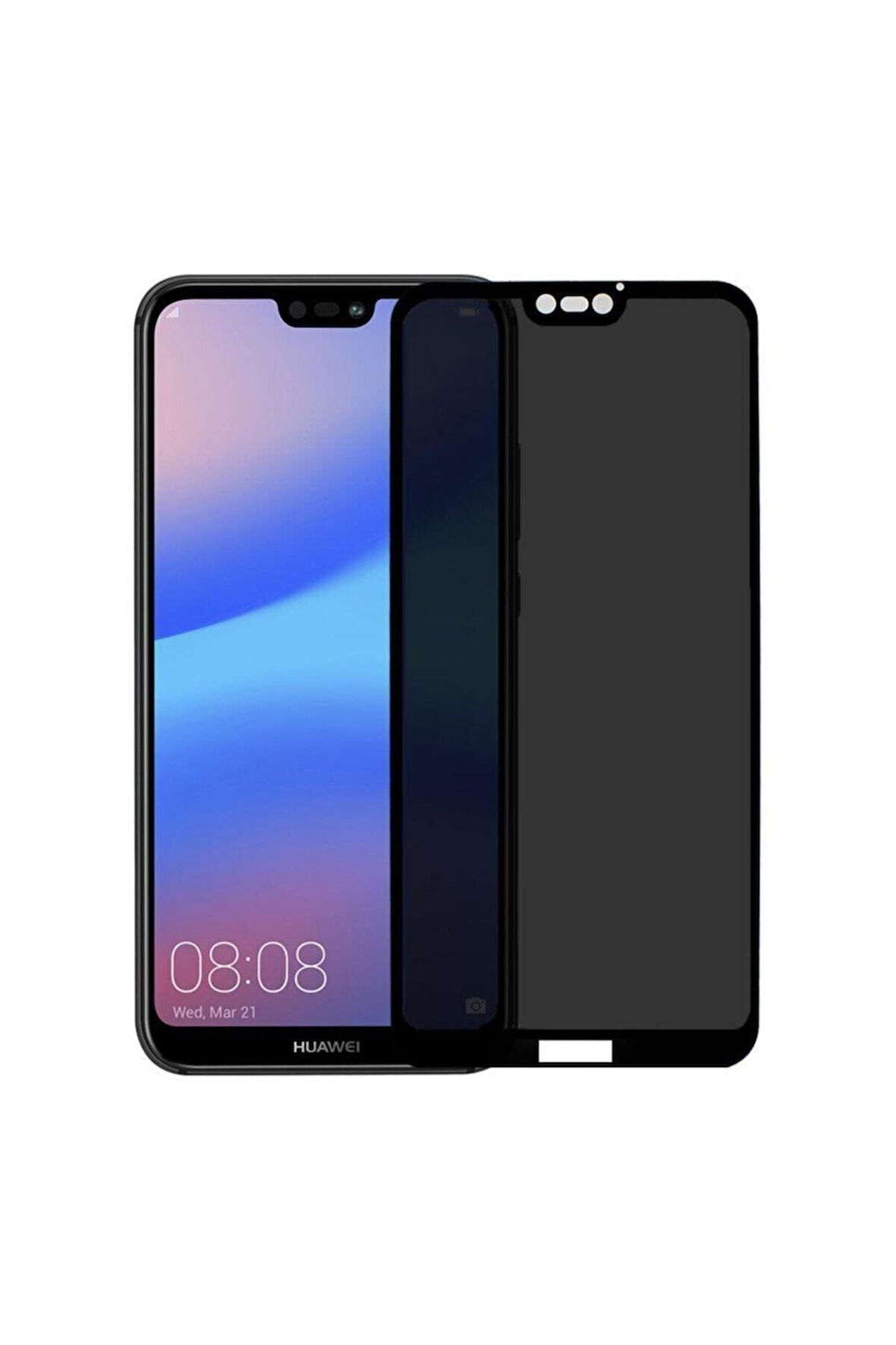 Huawei P20 Lite Siyah Gizlilik Filtreli Privacy Hayalet Ekran Koruyucu Yandan Bakıldığında Görünmez
