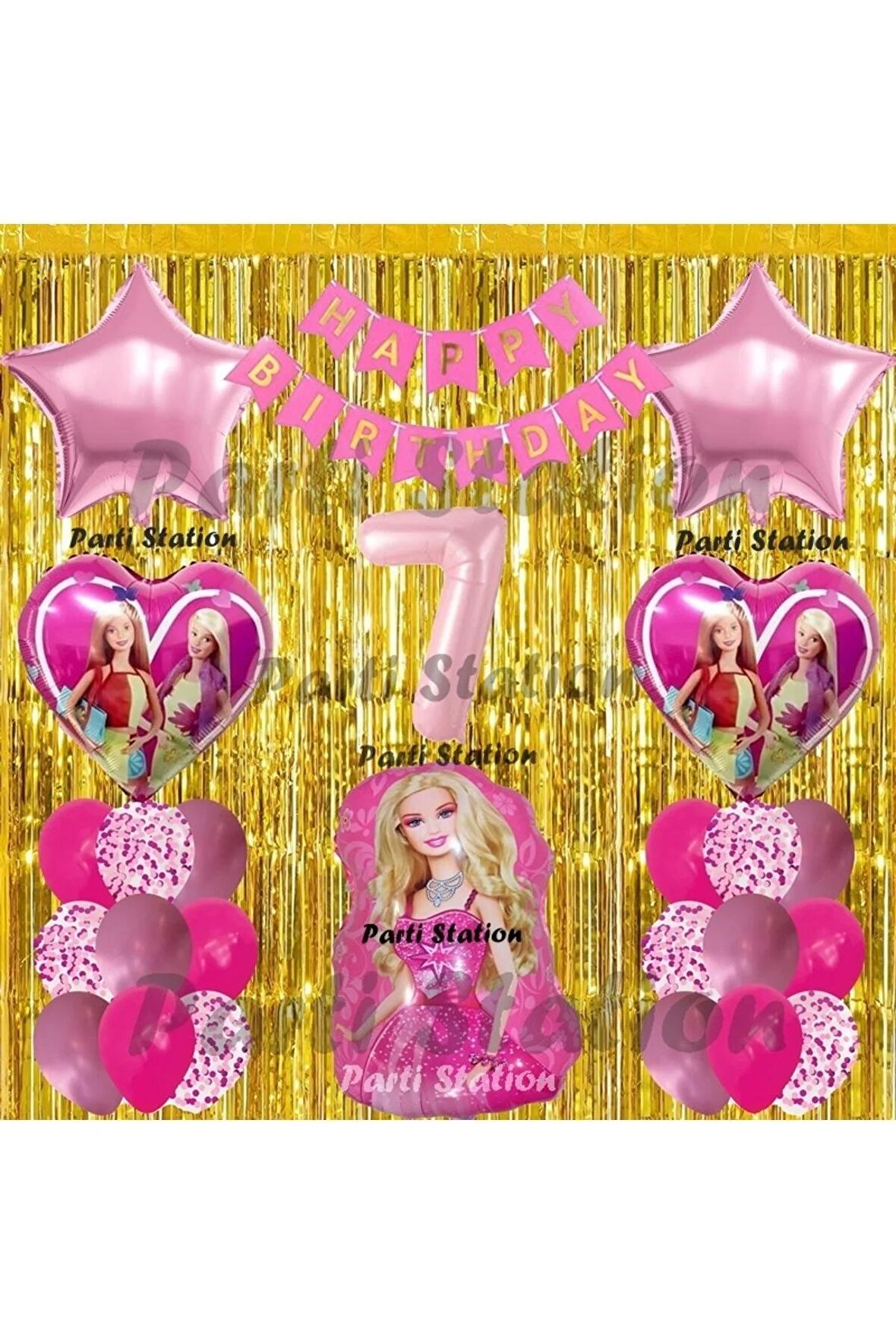Barbie Balon Set 7 Yaş Barbie Konsept Doğum Günü Parti Balon Set Barbie Tema Doğum Günü