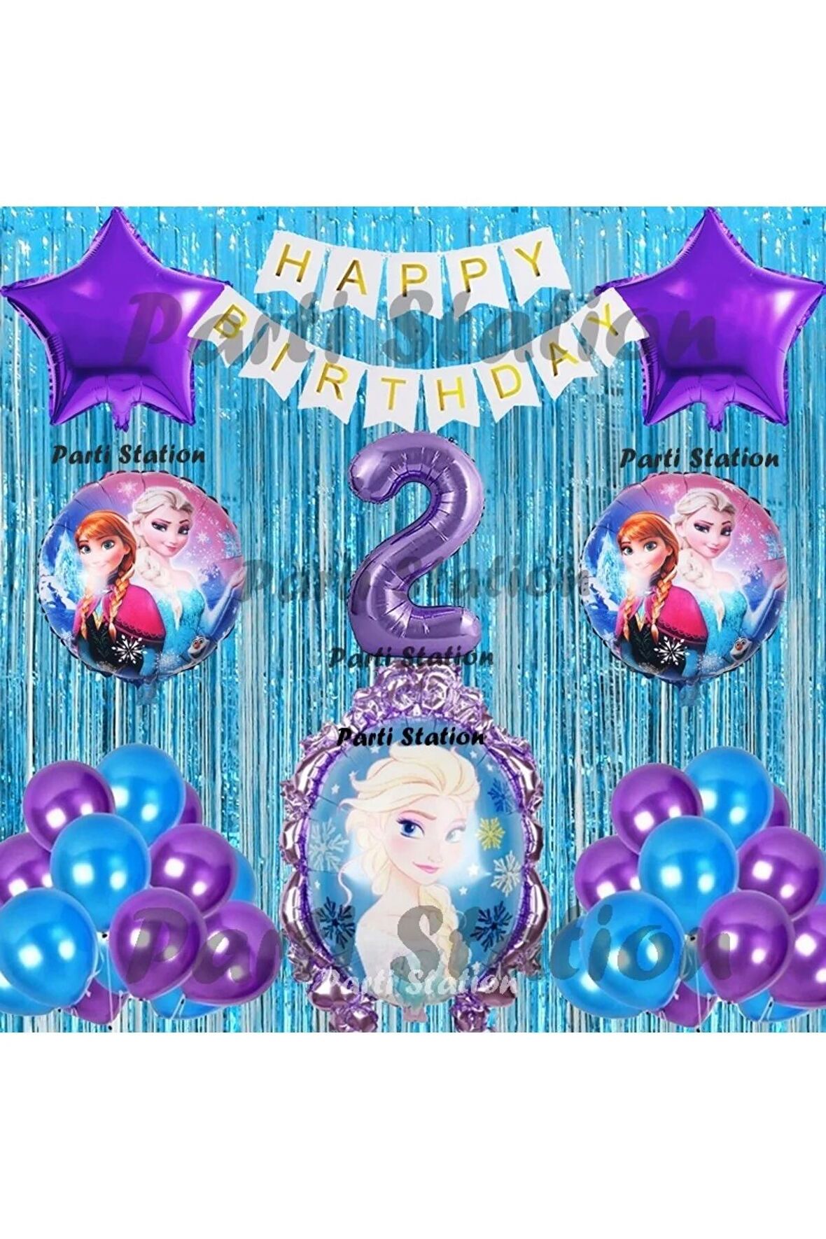 Frozen Elsa Balon Set 2 Yaş Karlar Ülkesi Frozen Elsa Mor Konsept Doğum Günü Parti Balon Set