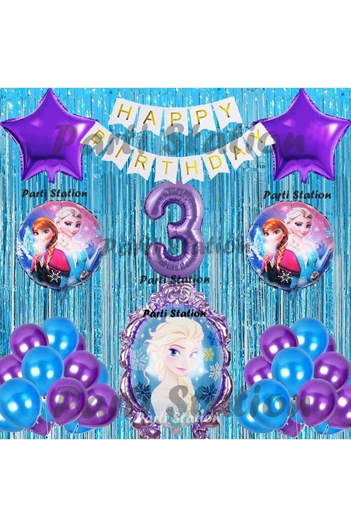 Frozen Elsa Balon Set 3 Yaş Karlar Ülkesi Frozen Elsa Mor Konsept Doğum Günü Parti Balon Set
