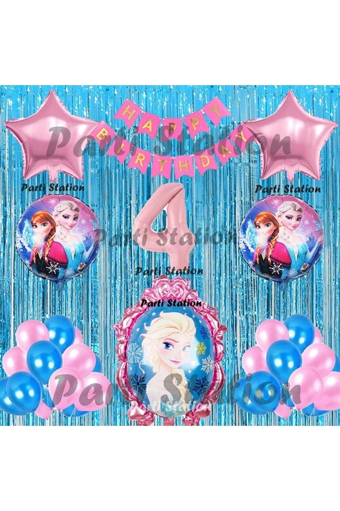 Frozen Elsa Balon Set 4 Yaş Karlar Ülkesi Frozen Elsa Mavi Konsept Doğum Günü Parti Balon Set