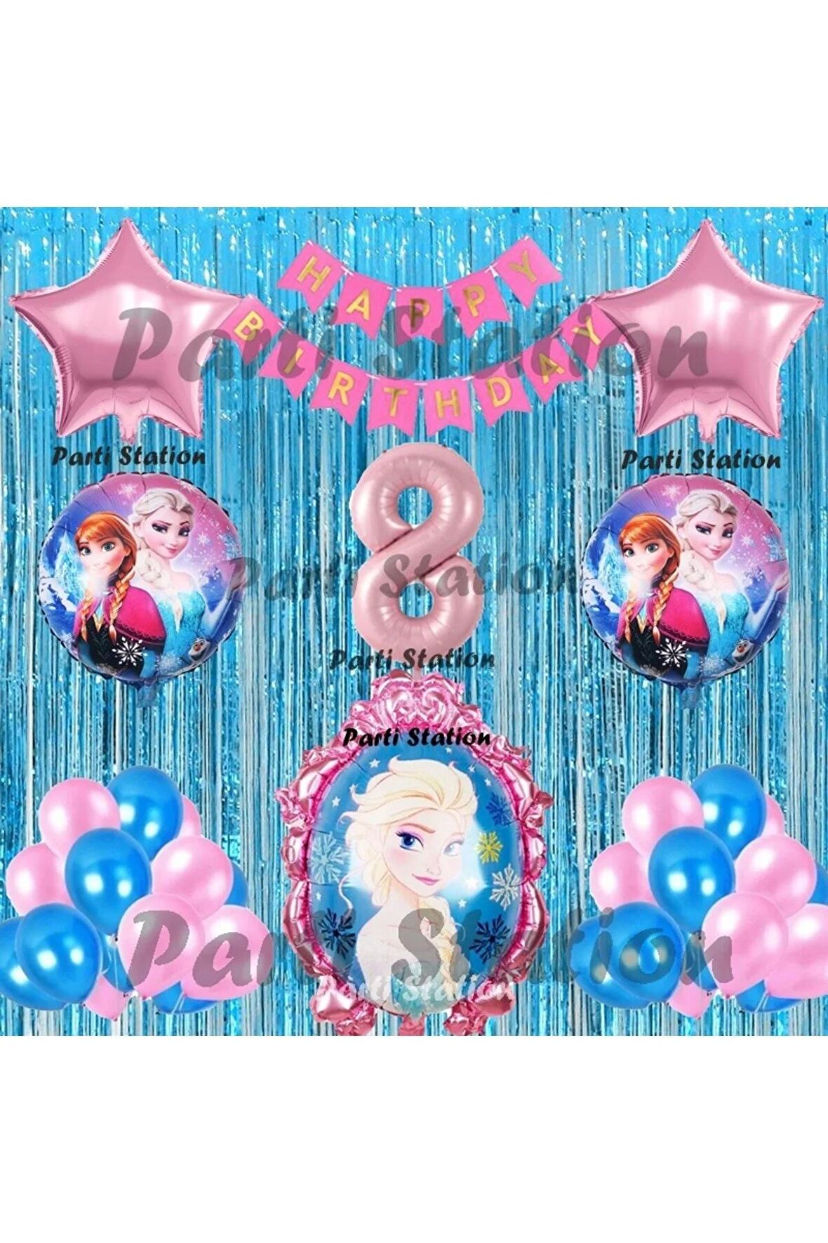 Frozen Elsa Balon Set 8 Yaş Karlar Ülkesi Frozen Elsa Mavi Konsept Doğum Günü Parti Balon Set