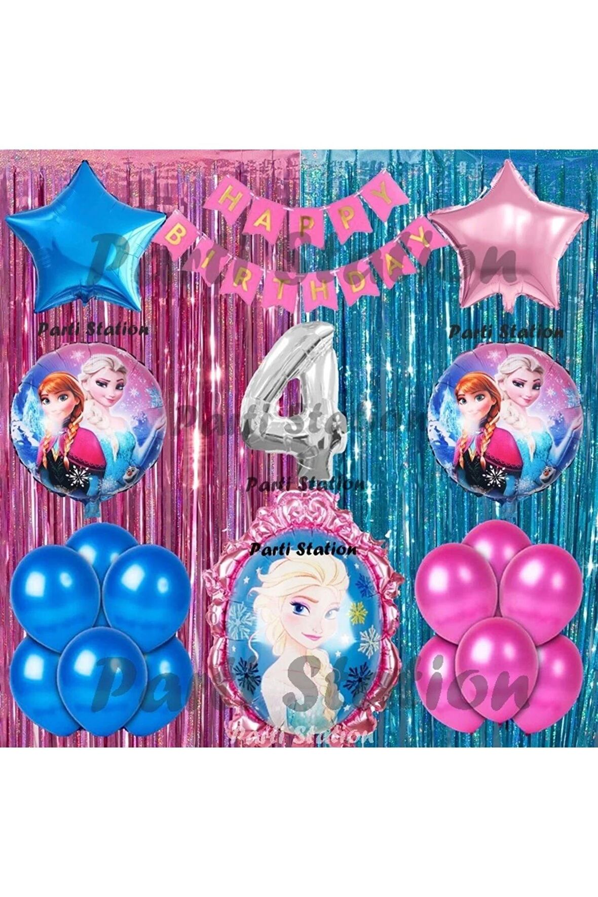 Frozen Elsa Balon Set 4 Yaş Karlar Ülkesi Frozen Elsa Pembe Konsept Doğum Günü Parti Balon Set