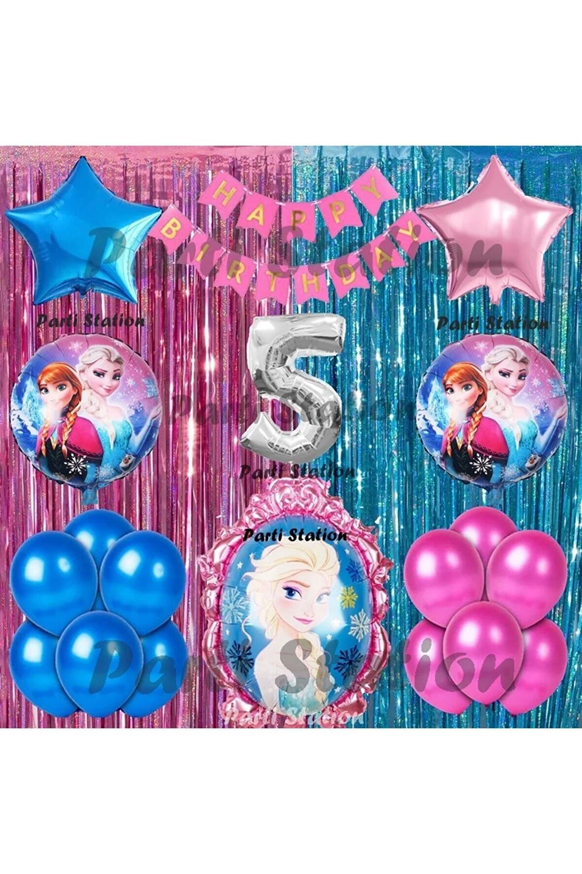 Frozen Elsa Balon Set 5 Yaş Karlar Ülkesi Frozen Elsa Pembe Konsept Doğum Günü Parti Balon Set