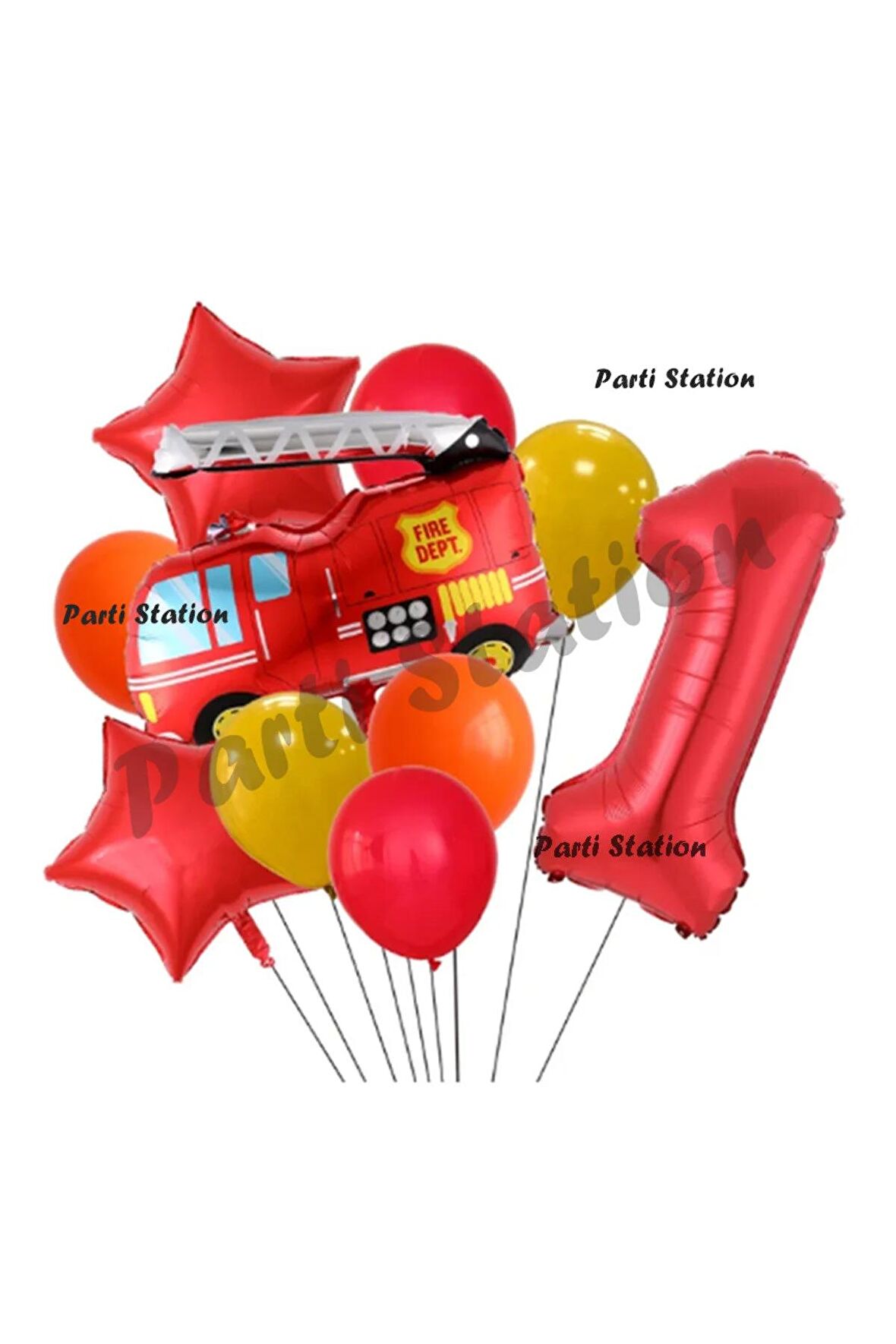 Itfaiye 1 Yaş Balon Set Fireman Folyo Balon Set İtfaiye Konsept Doğum Günü Set