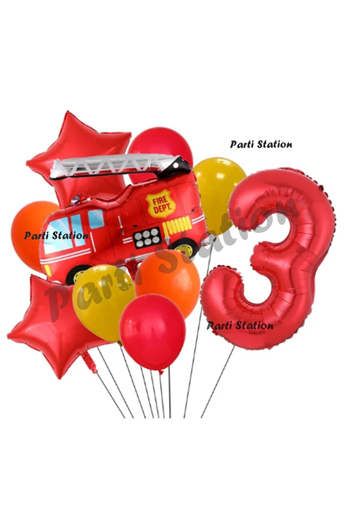 Itfaiye 3 Yaş Balon Set Fireman Folyo Balon Set İtfaiye Konsept Doğum Günü Set