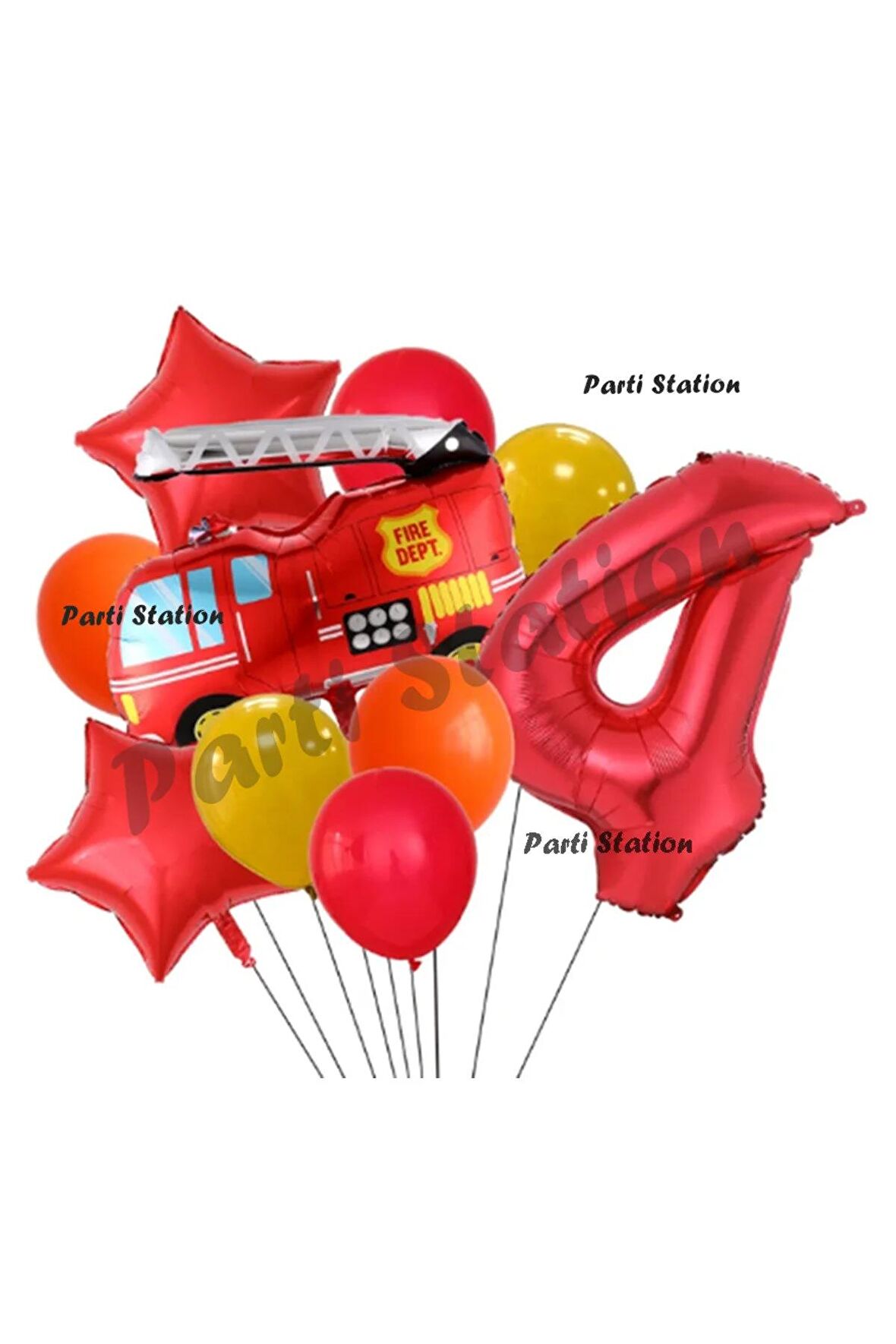 Itfaiye 4 Yaş Balon Set Fireman Folyo Balon Set İtfaiye Konsept Doğum Günü Set