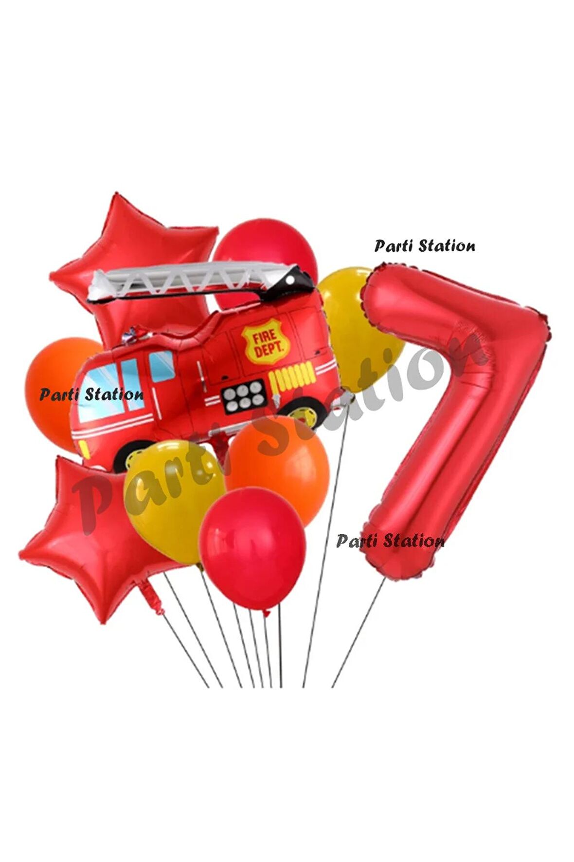 Itfaiye 7 Yaş Balon Set Fireman Folyo Balon Set İtfaiye Konsept Doğum Günü Set