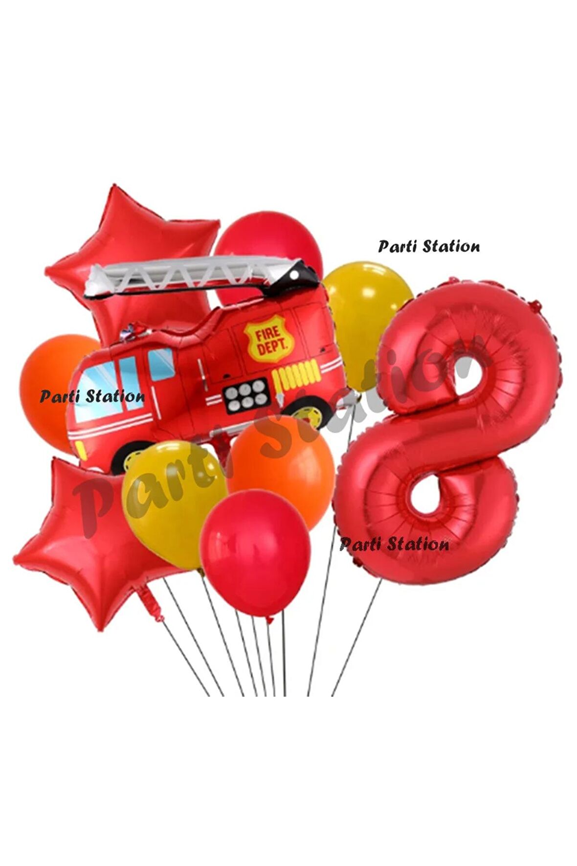 Itfaiye 8 Yaş Balon Set Fireman Folyo Balon Set İtfaiye Konsept Doğum Günü Set