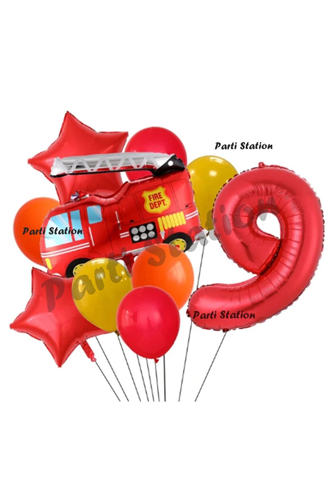 Itfaiye 9 Yaş Balon Set Fireman Folyo Balon Set İtfaiye Konsept Doğum Günü Set