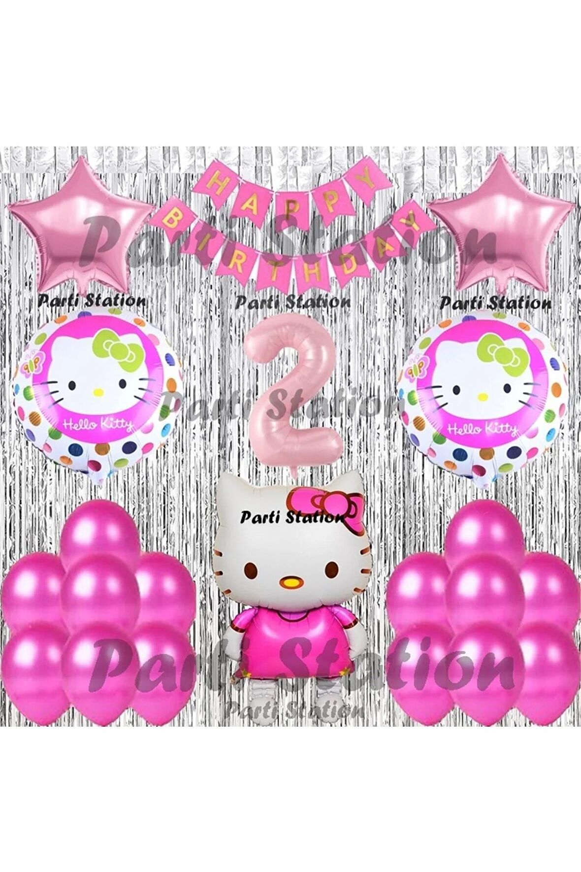Hello Kitty Balon Set 2 Yaş Hello Kitty Sevimki Kedi Konsept Pembe Rakam Doğum Günü Parti Balon Set