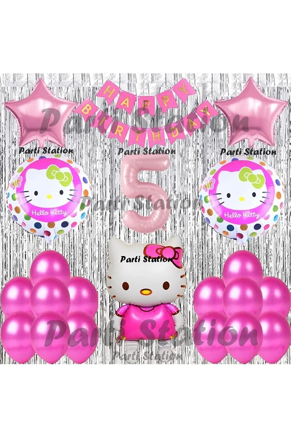 Hello Kitty Balon Set 5 Yaş Hello Kitty Sevimki Kedi Konsept Pembe Rakam Doğum Günü Parti Balon Set