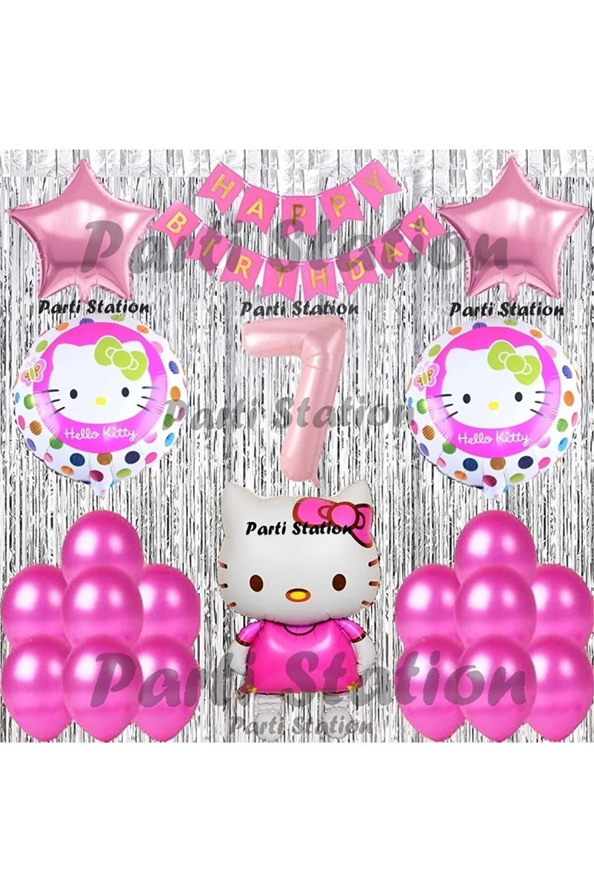 Hello Kitty Balon Set 7 Yaş Hello Kitty Sevimki Kedi Konsept Pembe Rakam Doğum Günü Parti Balon Set