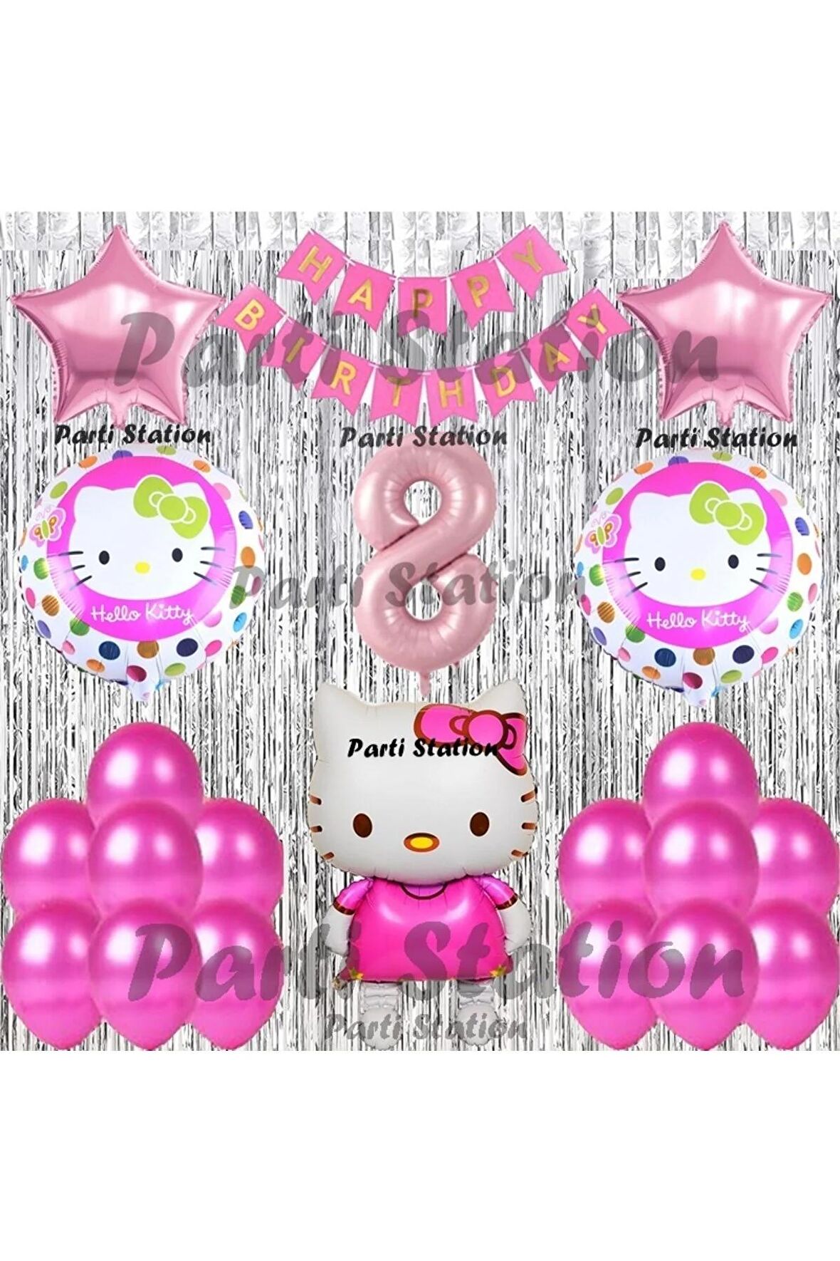 Hello Kitty Balon Set 8 Yaş Hello Kitty Sevimki Kedi Konsept Pembe Rakam Doğum Günü Parti Balon Set