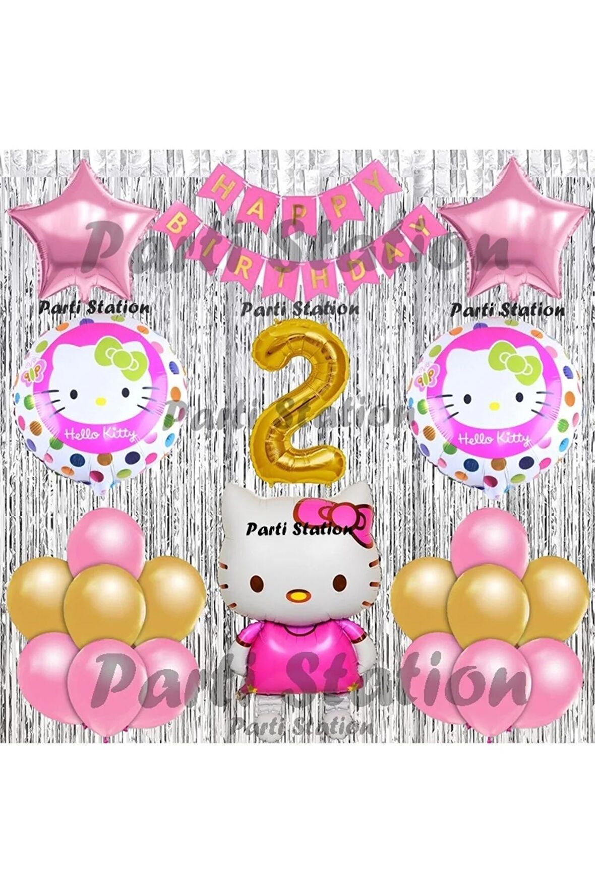 Hello Kitty Balon Set 1 Yaş Hello Kitty Sevimki Kedi Konsept Altın Rakam Doğum Günü Parti Balon Set
