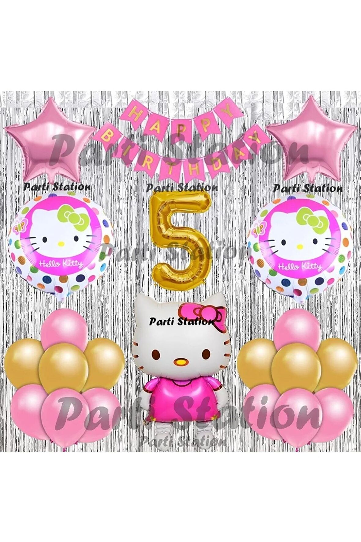Hello Kitty Balon Set 1 Yaş Hello Kitty Sevimki Kedi Konsept Altın Rakam Doğum Günü Parti Balon Set