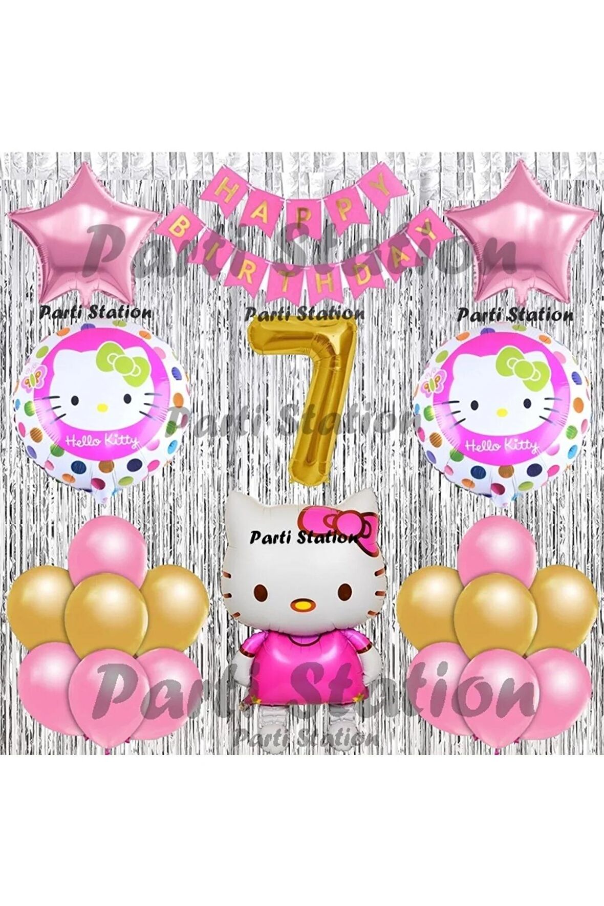 Hello Kitty Balon Set 1 Yaş Hello Kitty Sevimki Kedi Konsept Altın Rakam Doğum Günü Parti Balon Set