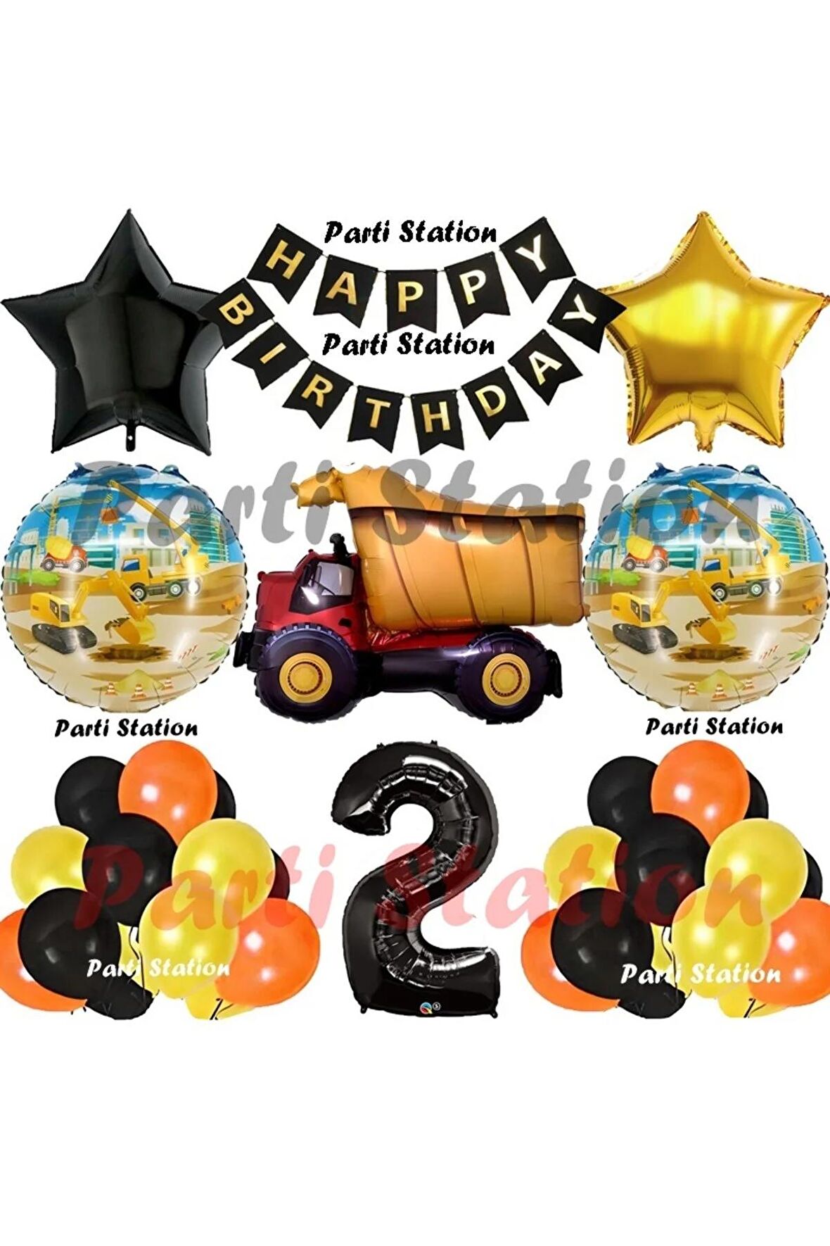 İnşaat Konsept Kamyon Balon Set 2 Yaş İnşaat Tema Kamyon Tema Doğum Günü Balon Set