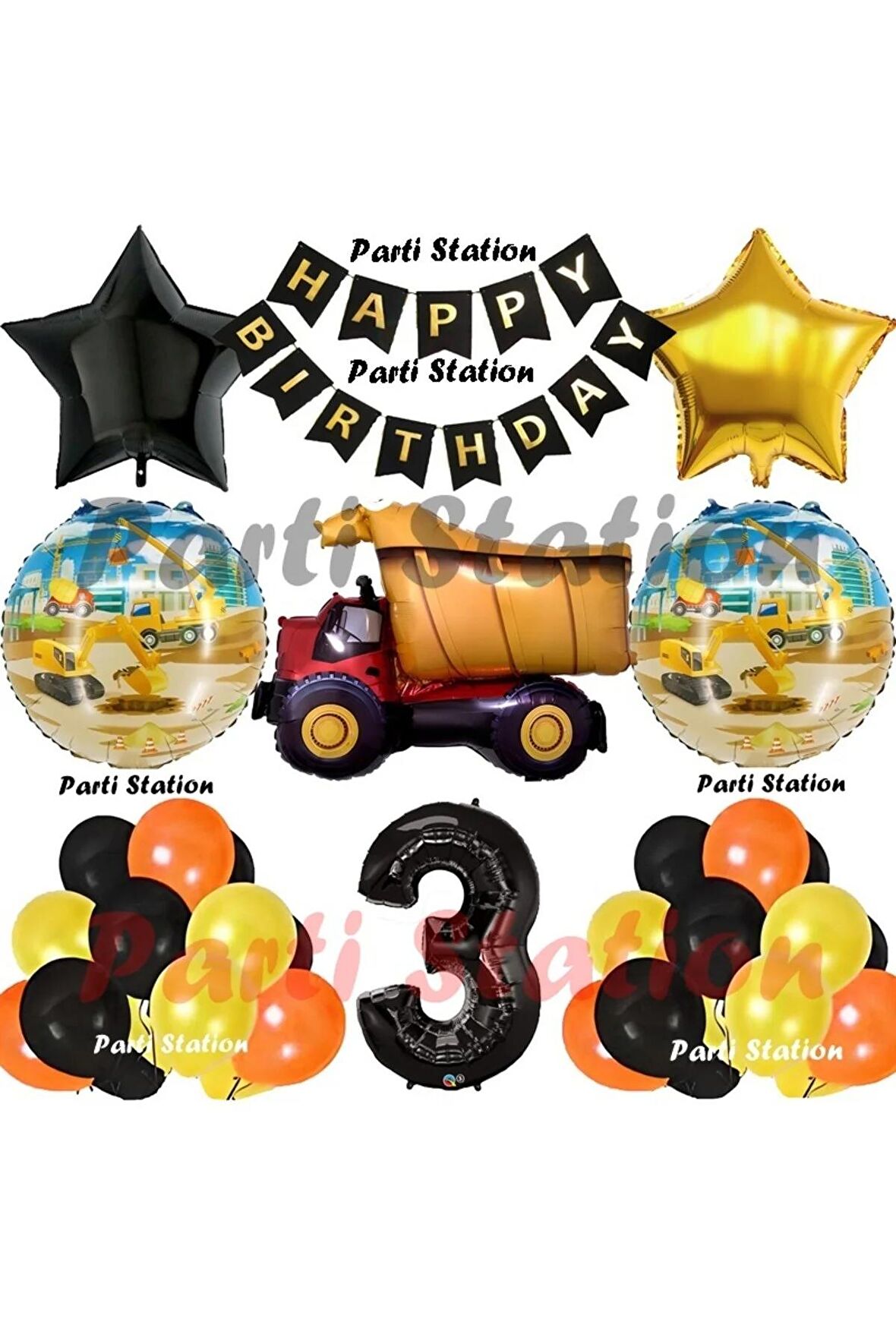 İnşaat Konsept Kamyon Balon Set 3 Yaş İnşaat Tema Kamyon Tema Doğum Günü Balon Set