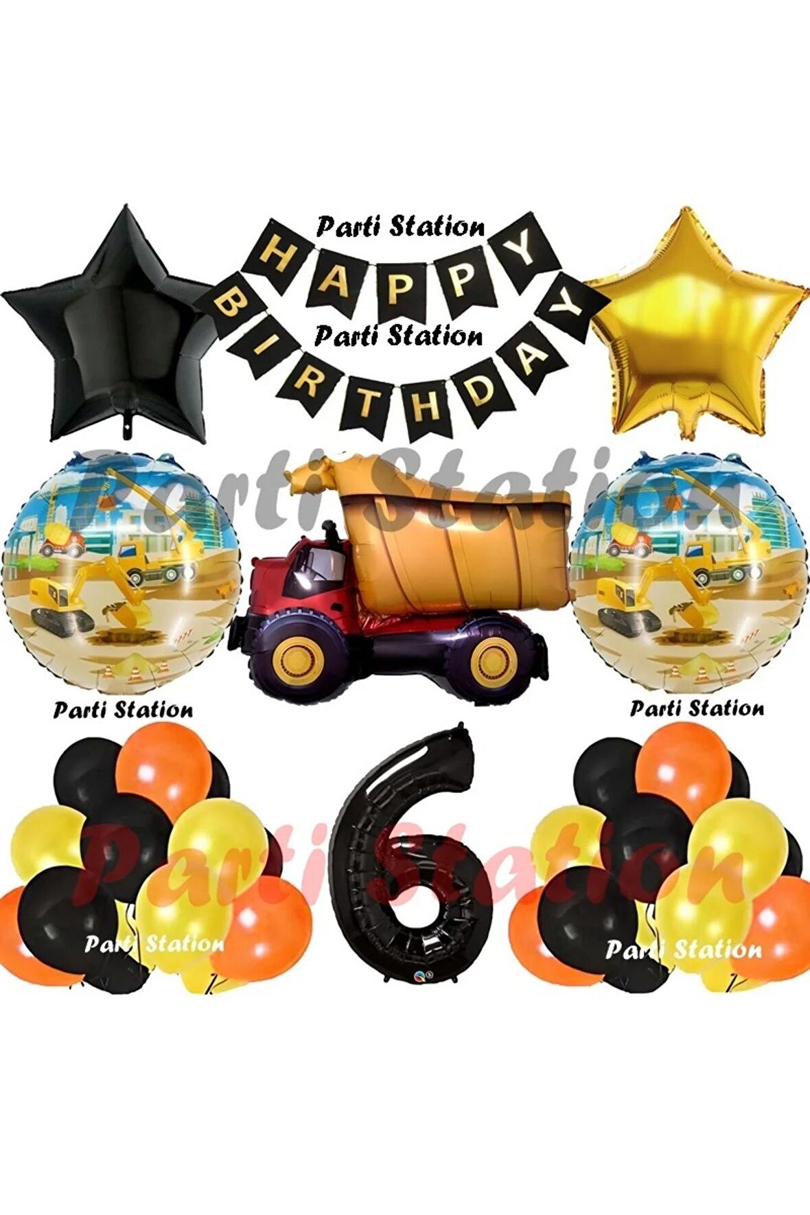 İnşaat Konsept Kamyon Balon Set 6 Yaş İnşaat Tema Kamyon Tema Doğum Günü Balon Set