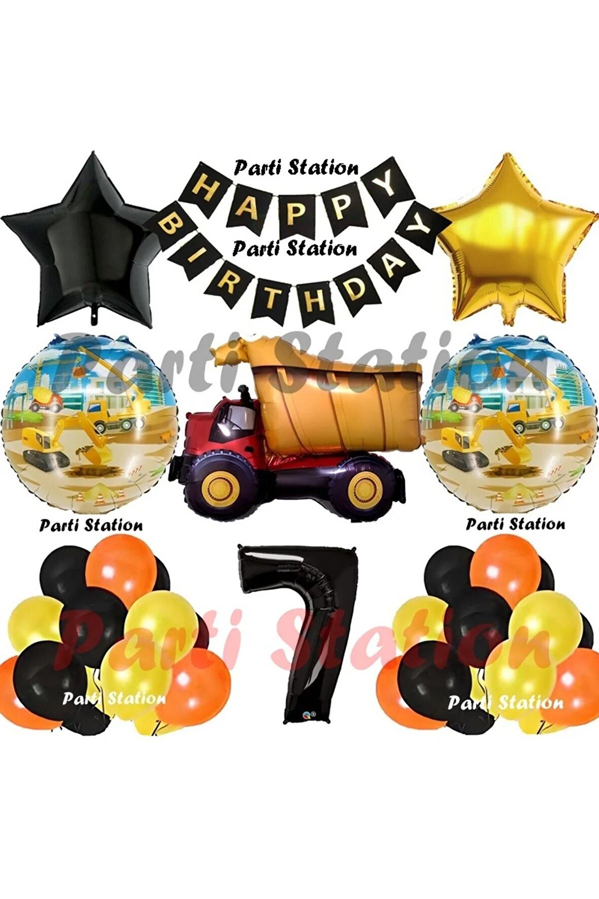 İnşaat Konsept Kamyon Balon Set 7 Yaş İnşaat Tema Kamyon Tema Doğum Günü Balon Set