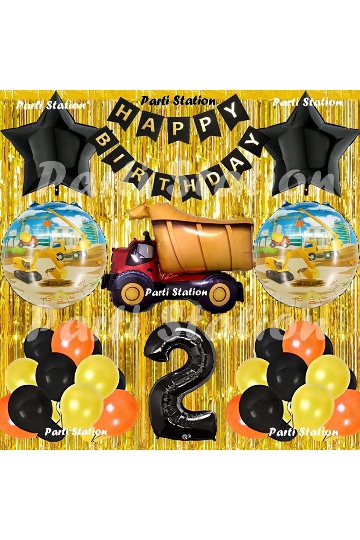 İnşaat Konsept Kamyon Balon Set 2 Yaş Sarı Siyah İnşaat Tema Kamyon Doğum Günü Balon Set