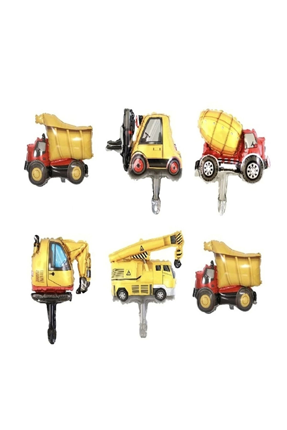 Inşaat Folyo Balon Kamyon Parti Konsepti Kamyon, Vinç, Kepçe, Mixer, , Dozer, Forklift Küçük Boy