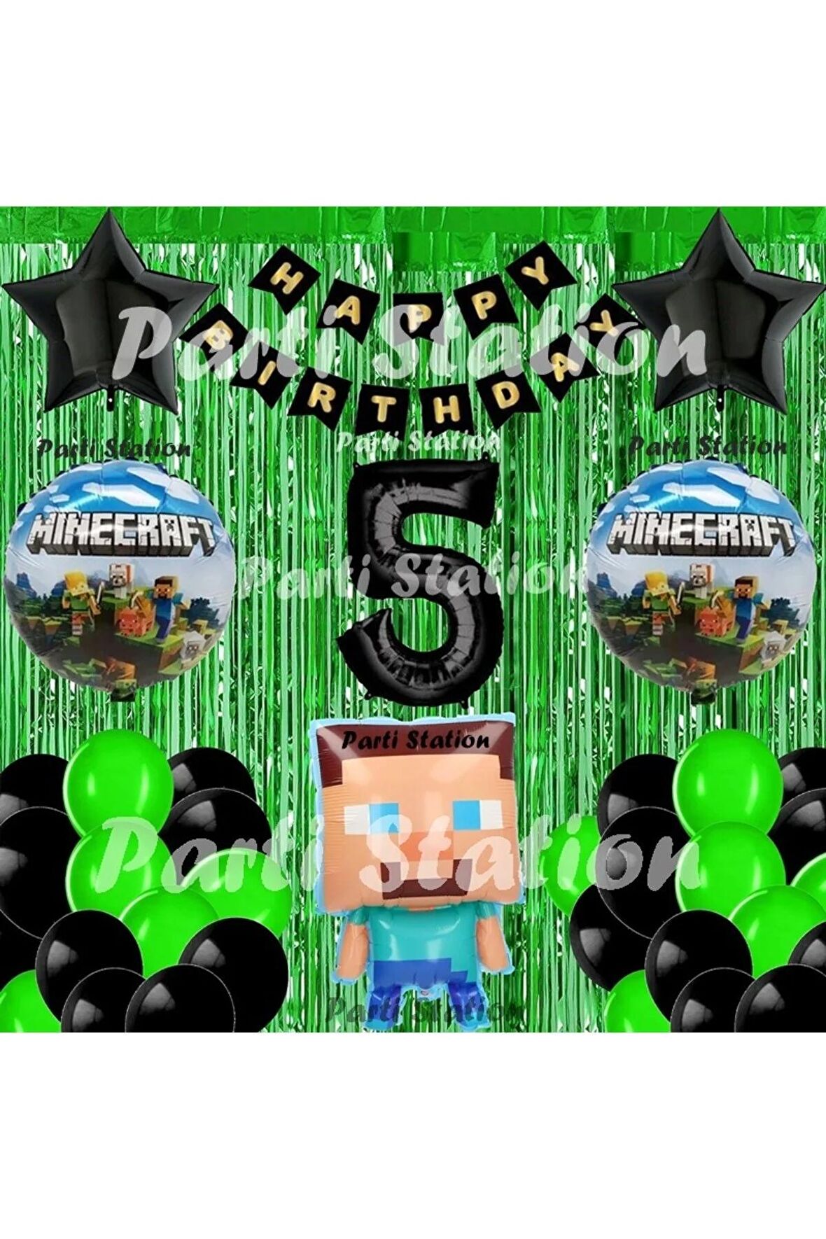 Minecraft Balon Set 5 Yaş Minecraft Oyun Yeşil Konsept Doğum Günü Parti Balon Set