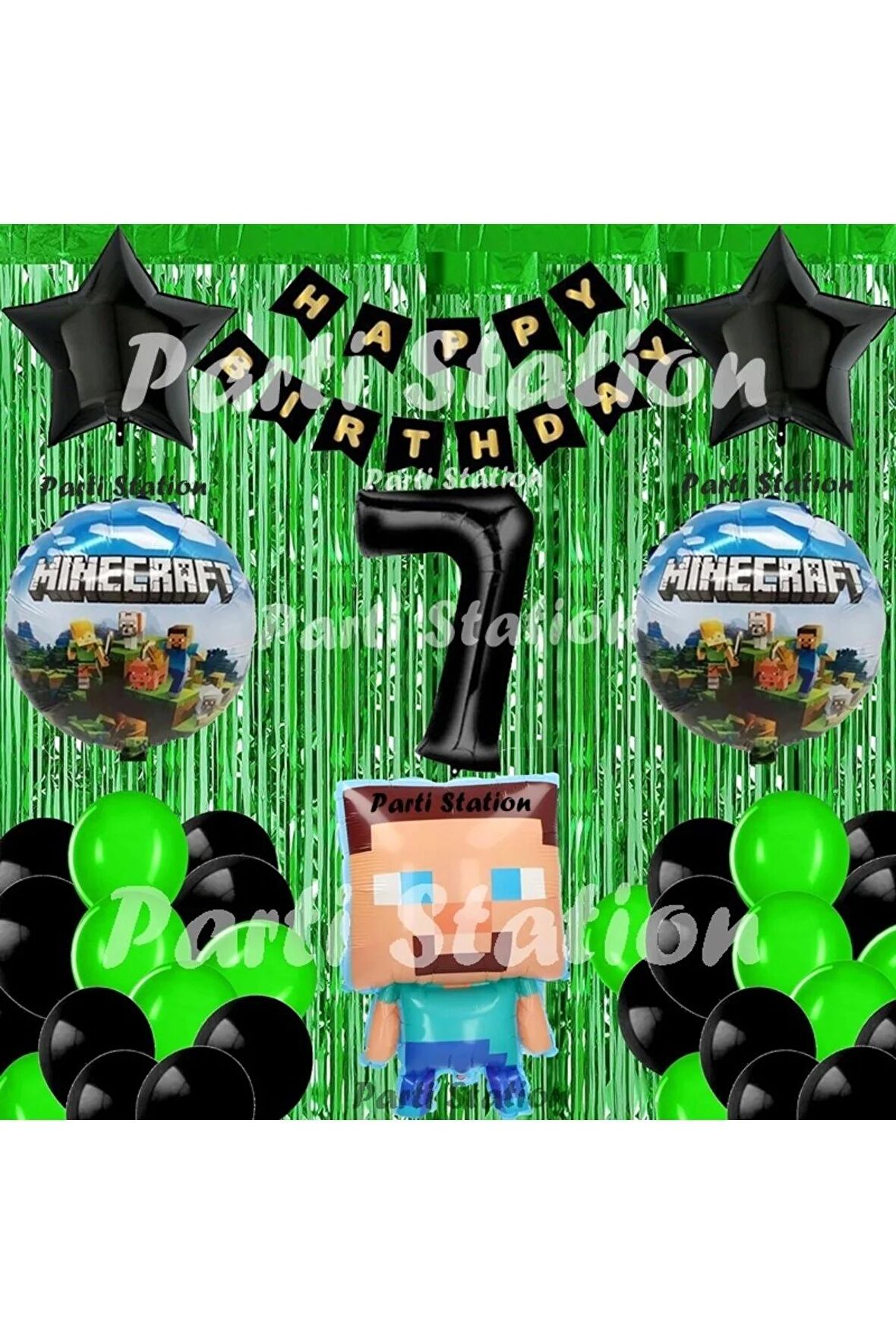 Minecraft Balon Set 7 Yaş Minecraft Oyun Yeşil Konsept Doğum Günü Parti Balon Set